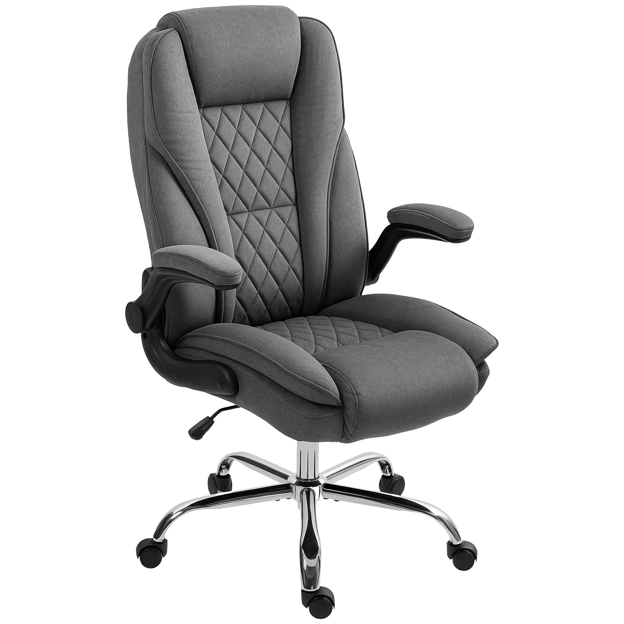 High Back Office Chair, Executive Desk Chair with Swivel Wheels, Flip-up Armrest, Adjustable Height, Modern Diamond Fabric Computer Gaming Chair for Home Office, Dark Grey