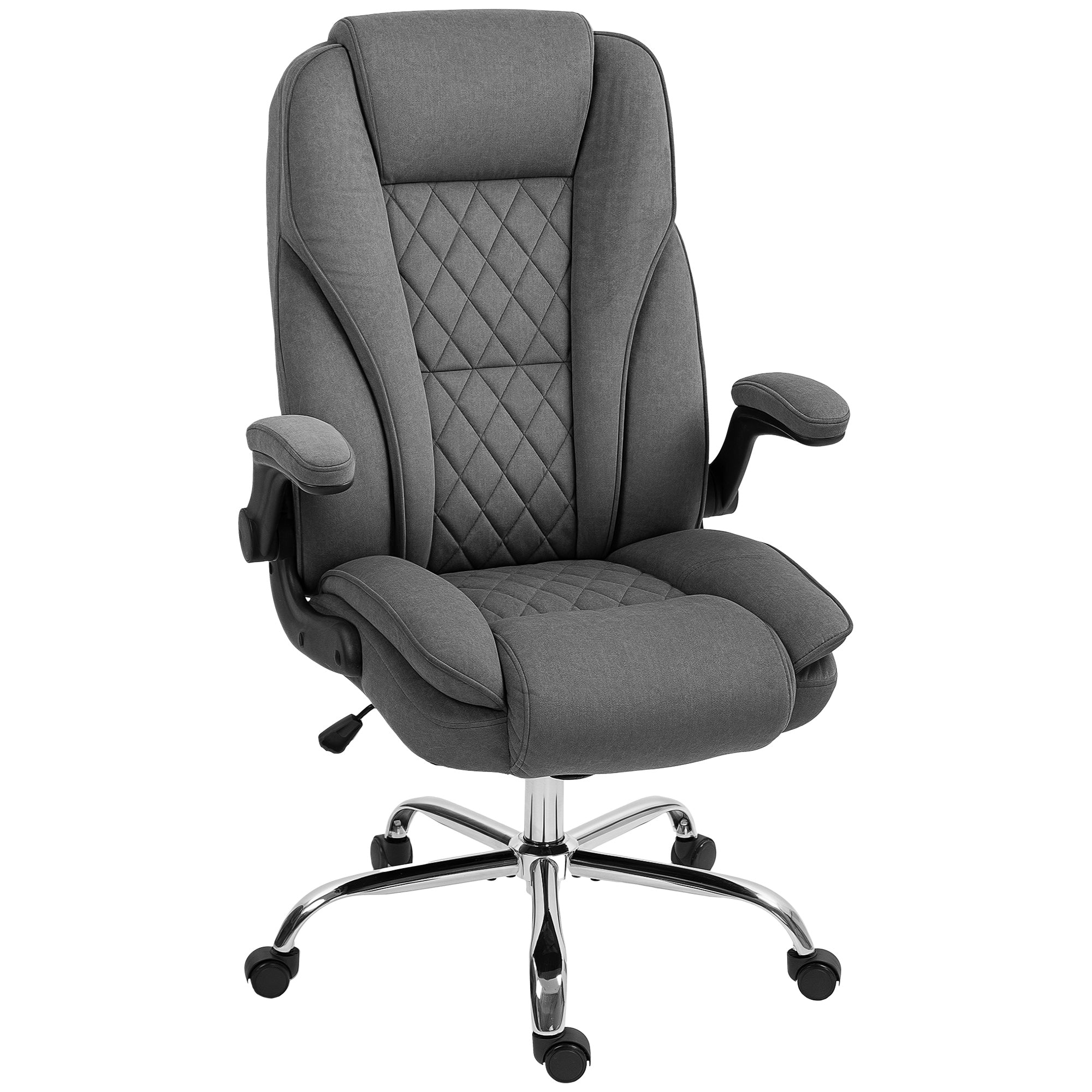 High Back Office Chair, Executive Desk Chair with Swivel Wheels, Flip-up Armrest, Adjustable Height, Modern Diamond Fabric Computer Gaming Chair for Home Office, Dark Grey