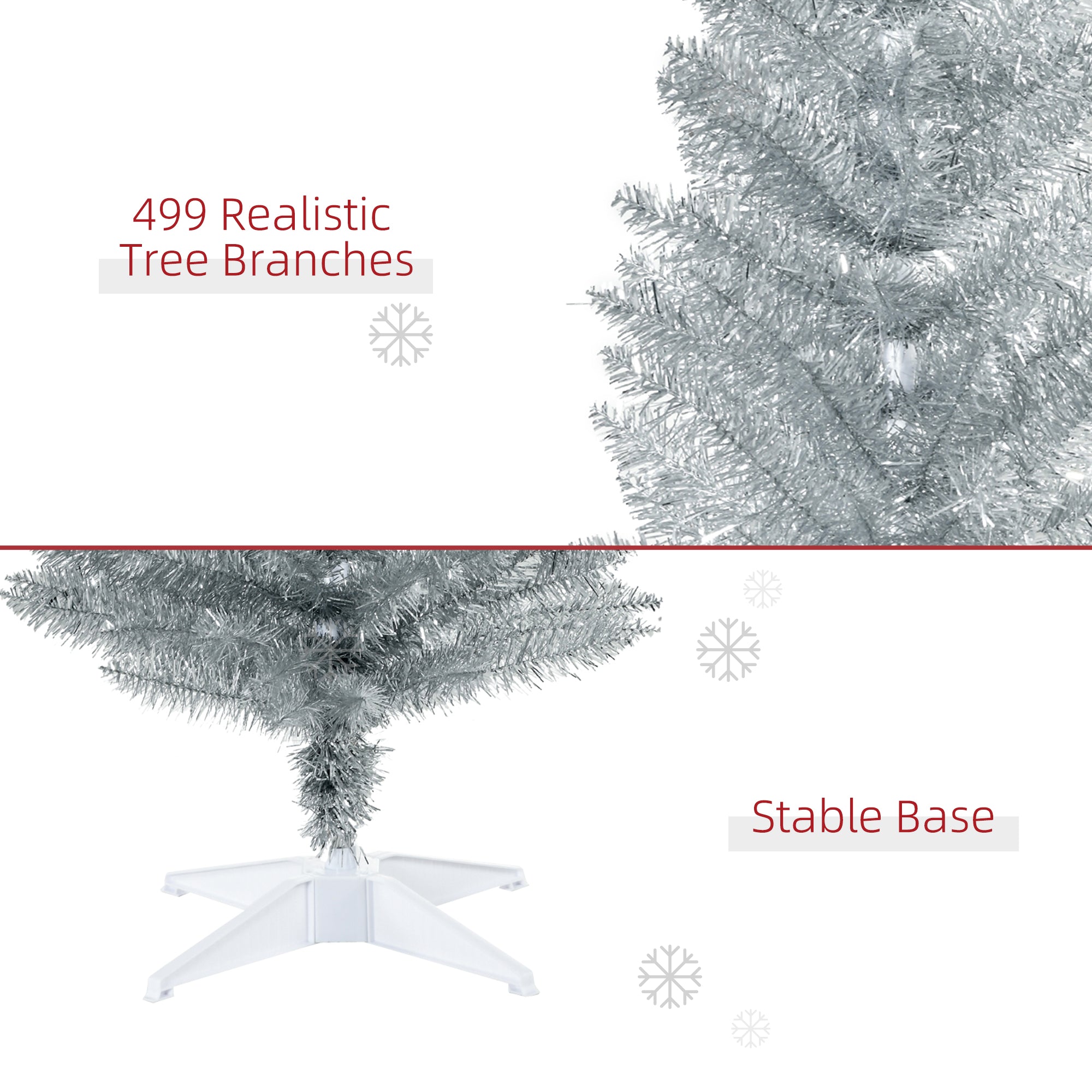 7' Artificial Pencil Christmas Tree, Slim Xmas Tree with 499 Realistic Branch Tips and Plastic Stand, Silver