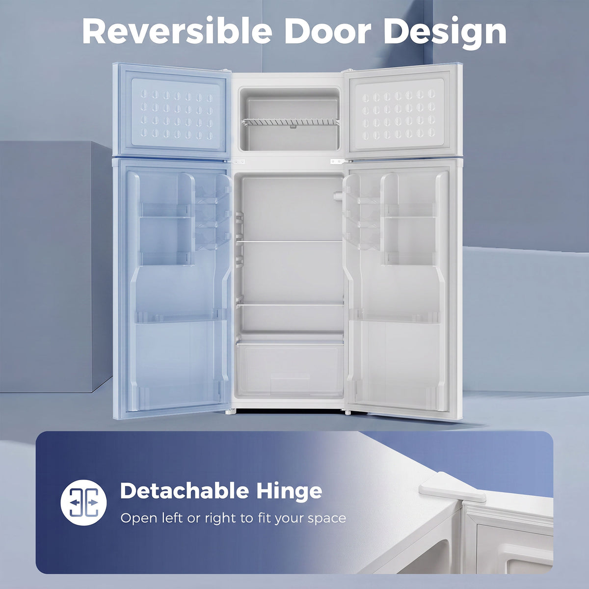 7.7 Cu. Ft. Mini Fridge with Freezer, Double Door Compact Refrigerator with Adjustable Thermostat, Reversible Door, Removable Glass Shelves, Small Refrigerator for Bedroom, Office, Dorm