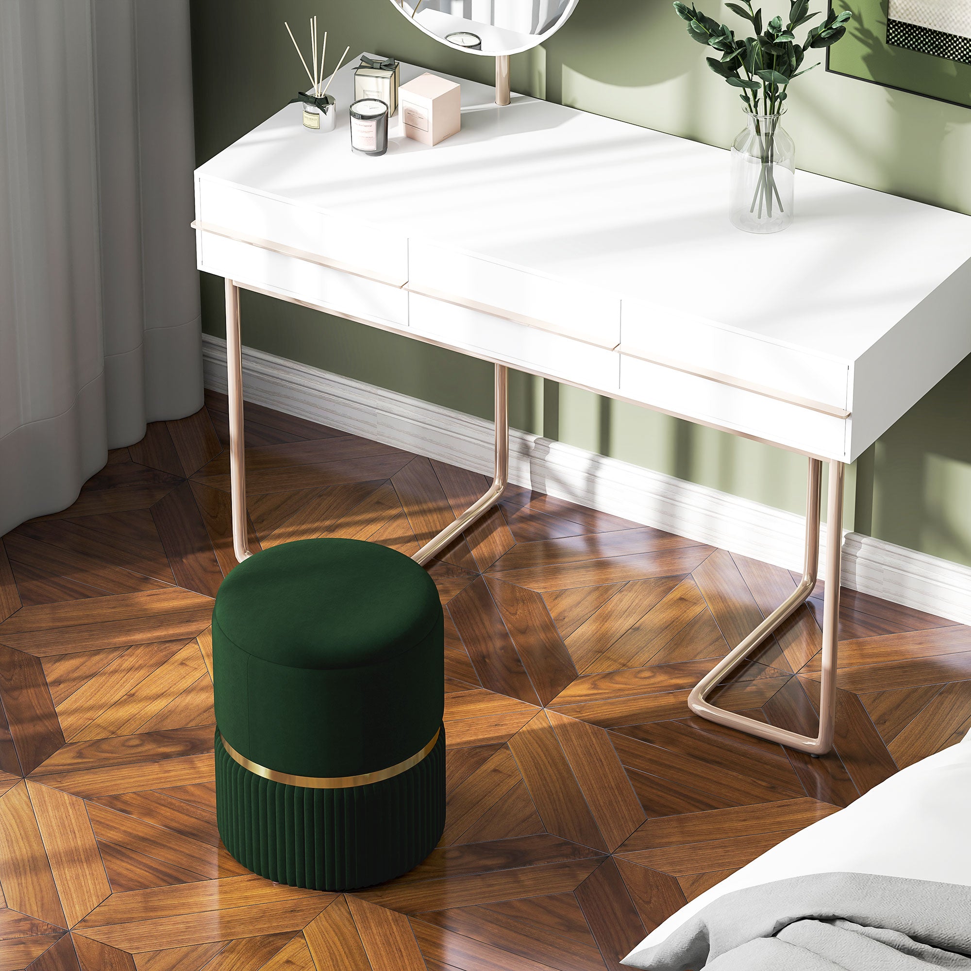 HOMCOM Round Pouffe, Velvet-feel Fabric Upholstered Storage Foot Stool with Removable Top, Padded Seat and Hidden Space for Living Room, Dark Green