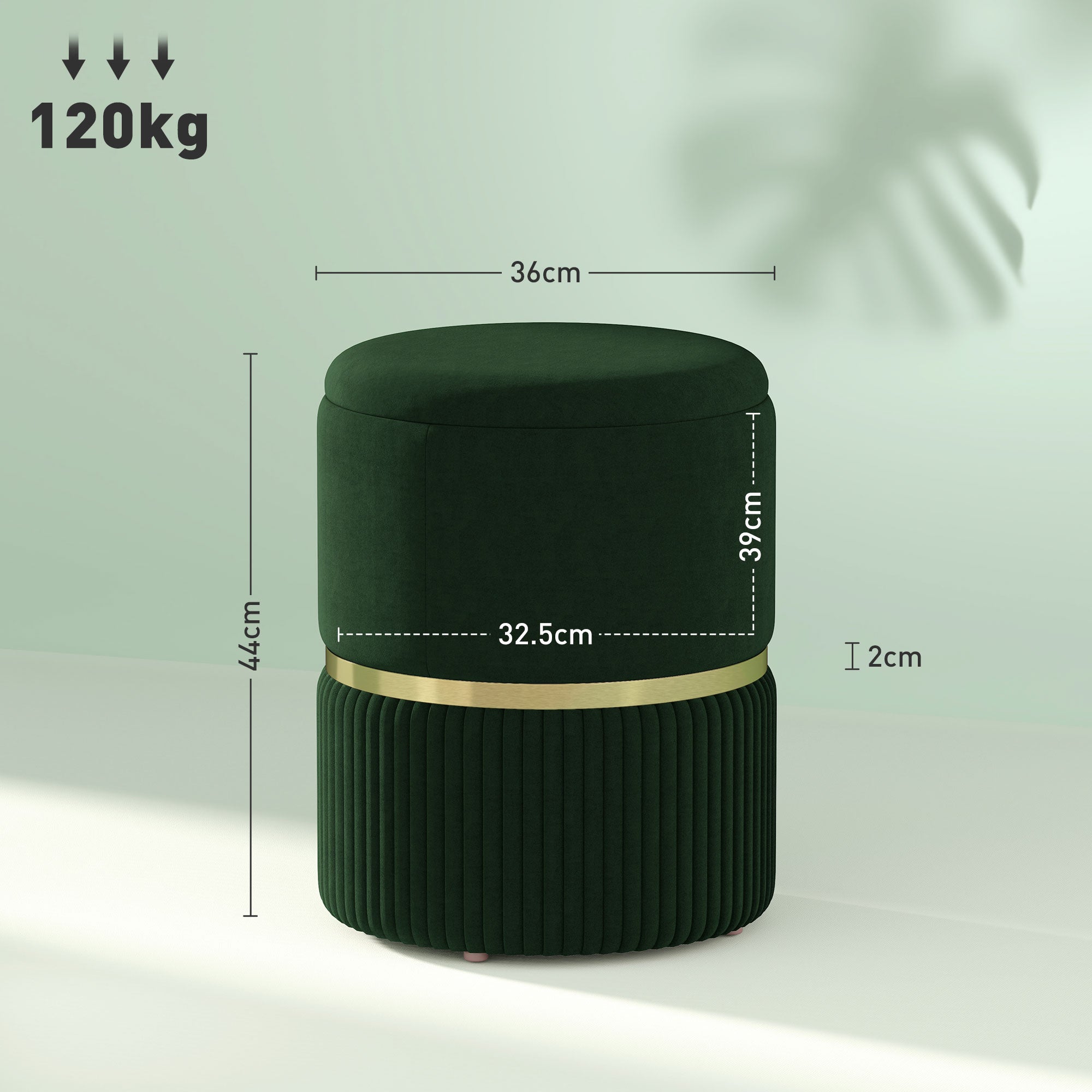 HOMCOM Round Pouffe, Velvet-feel Fabric Upholstered Storage Foot Stool with Removable Top, Padded Seat and Hidden Space for Living Room, Dark Green