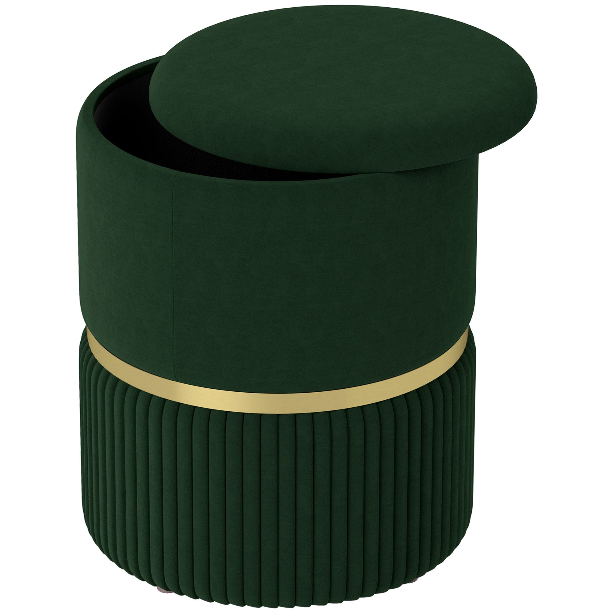HOMCOM Round Pouffe, Velvet-feel Fabric Upholstered Storage Foot Stool with Removable Top, Padded Seat and Hidden Space for Living Room, Dark Green