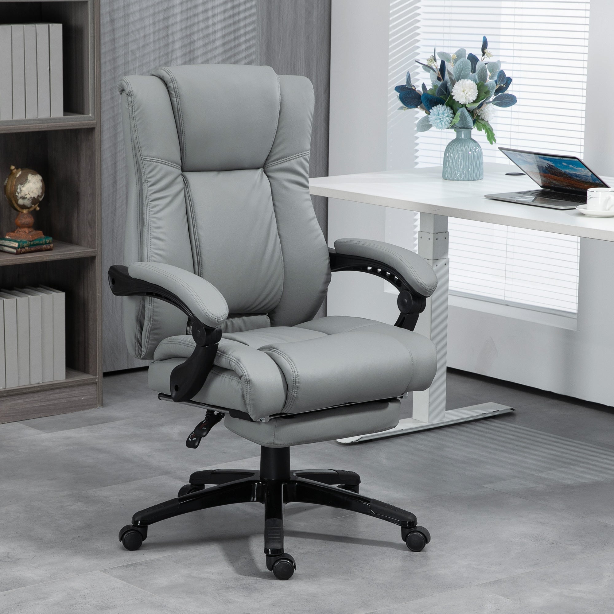 Vinsetto Executive Office Chair for Home, PU Leather Computer Chair, Swivel Desk Chair with Footrest, Wheels, Adjustable Height, Grey