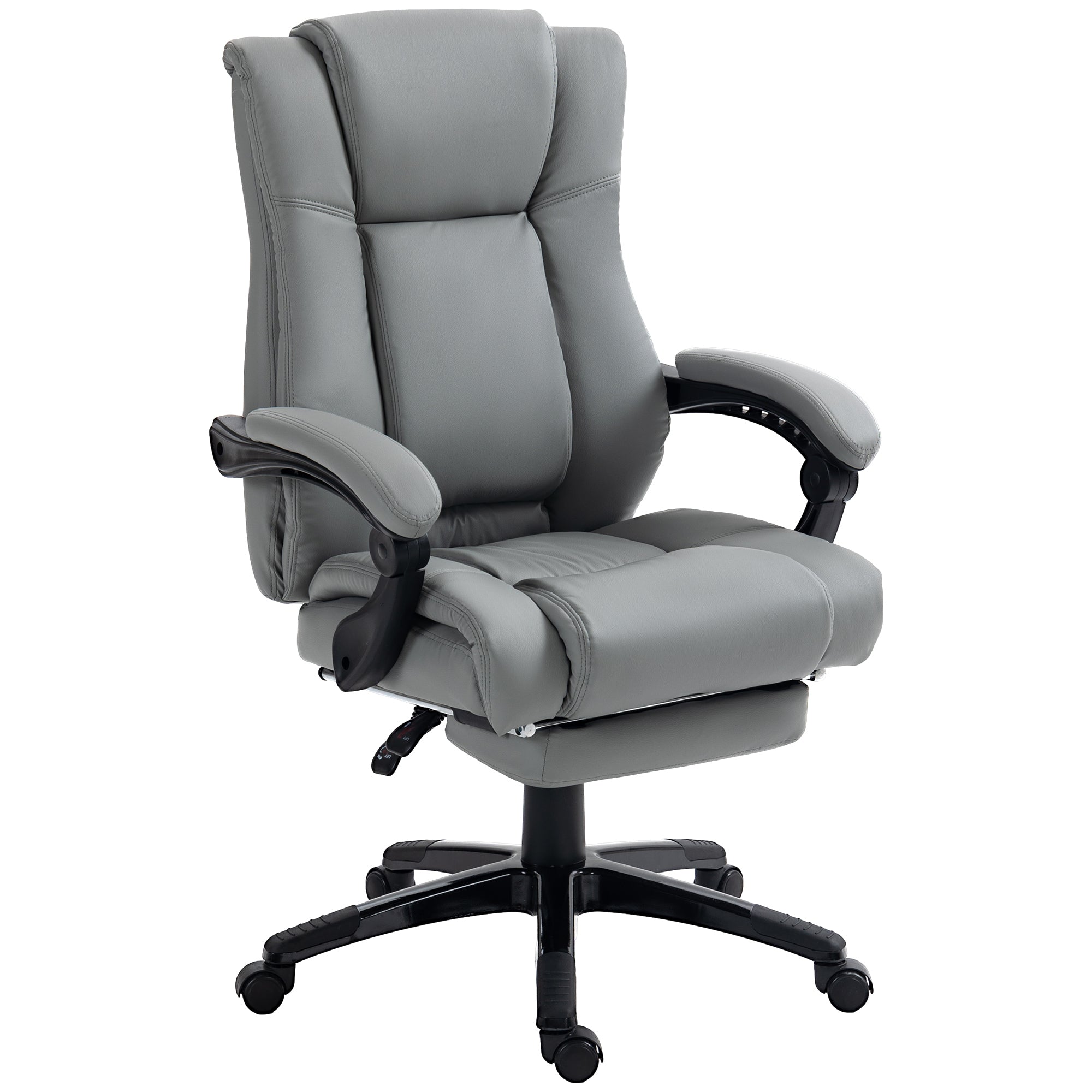 Vinsetto Executive Office Chair for Home, PU Leather Computer Chair, Swivel Desk Chair with Footrest, Wheels, Adjustable Height, Grey