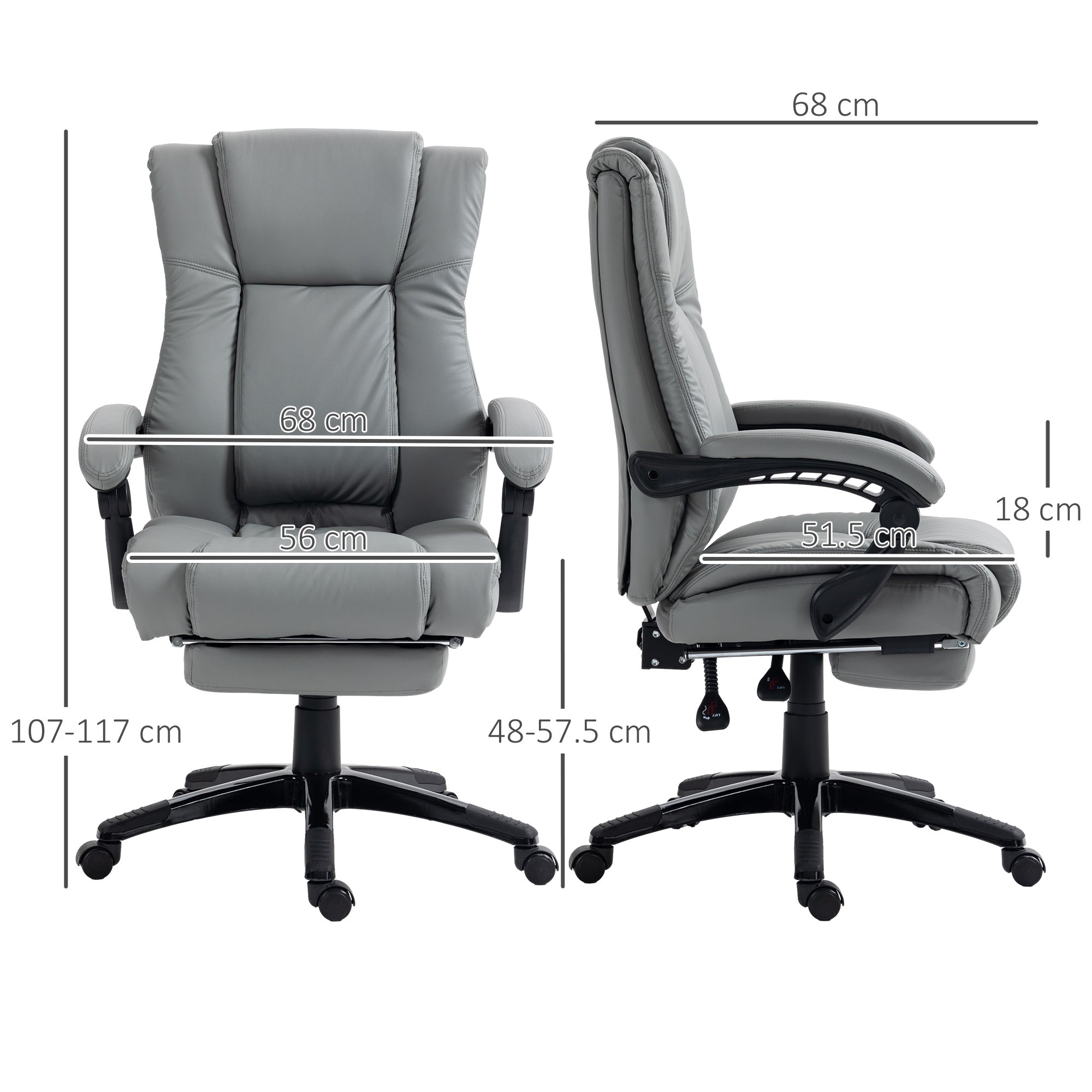 Vinsetto Executive Office Chair for Home, PU Leather Computer Chair, Swivel Desk Chair with Footrest, Wheels, Adjustable Height, Grey
