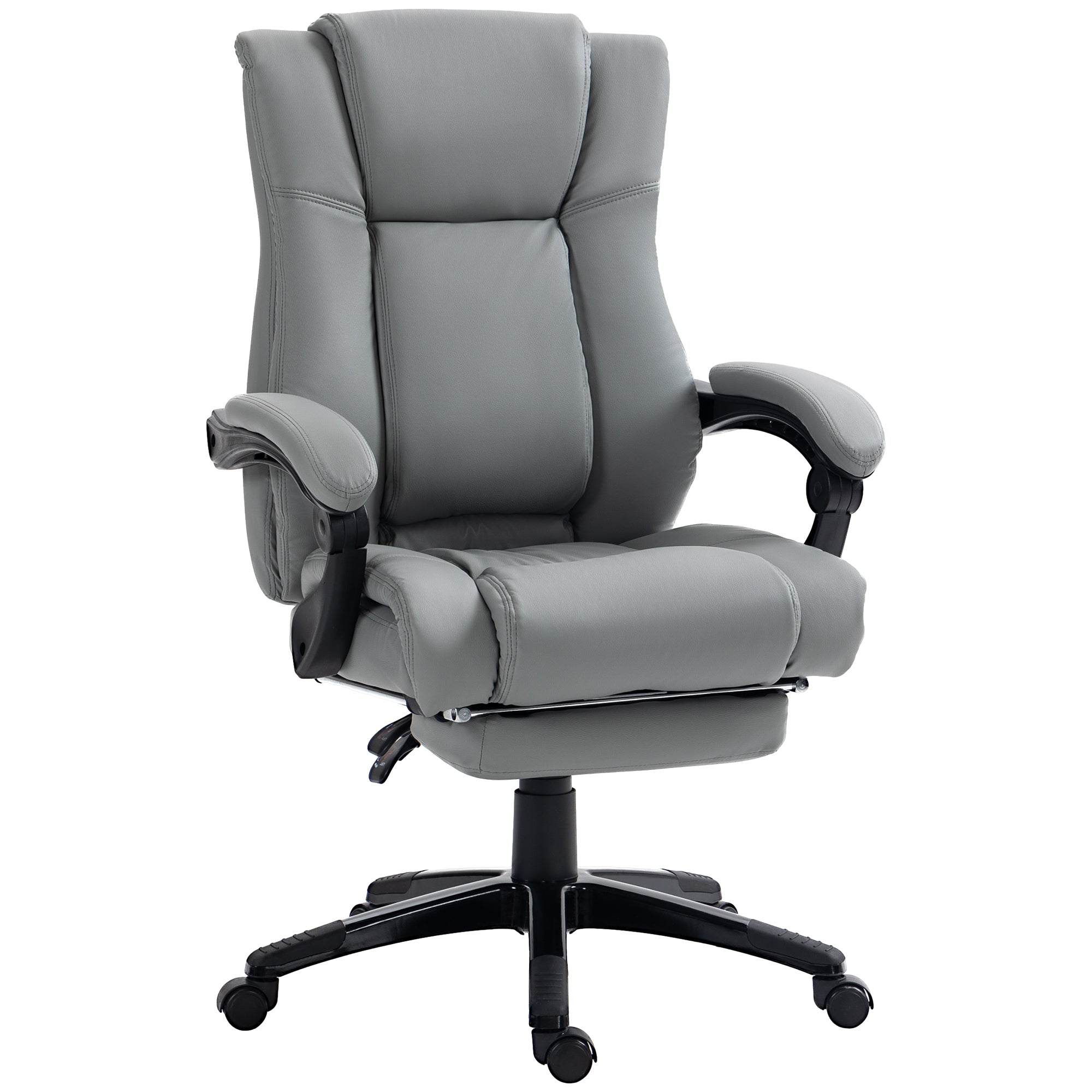 Vinsetto Executive Office Chair for Home, PU Leather Computer Chair, Swivel Desk Chair with Footrest, Wheels, Adjustable Height, Grey