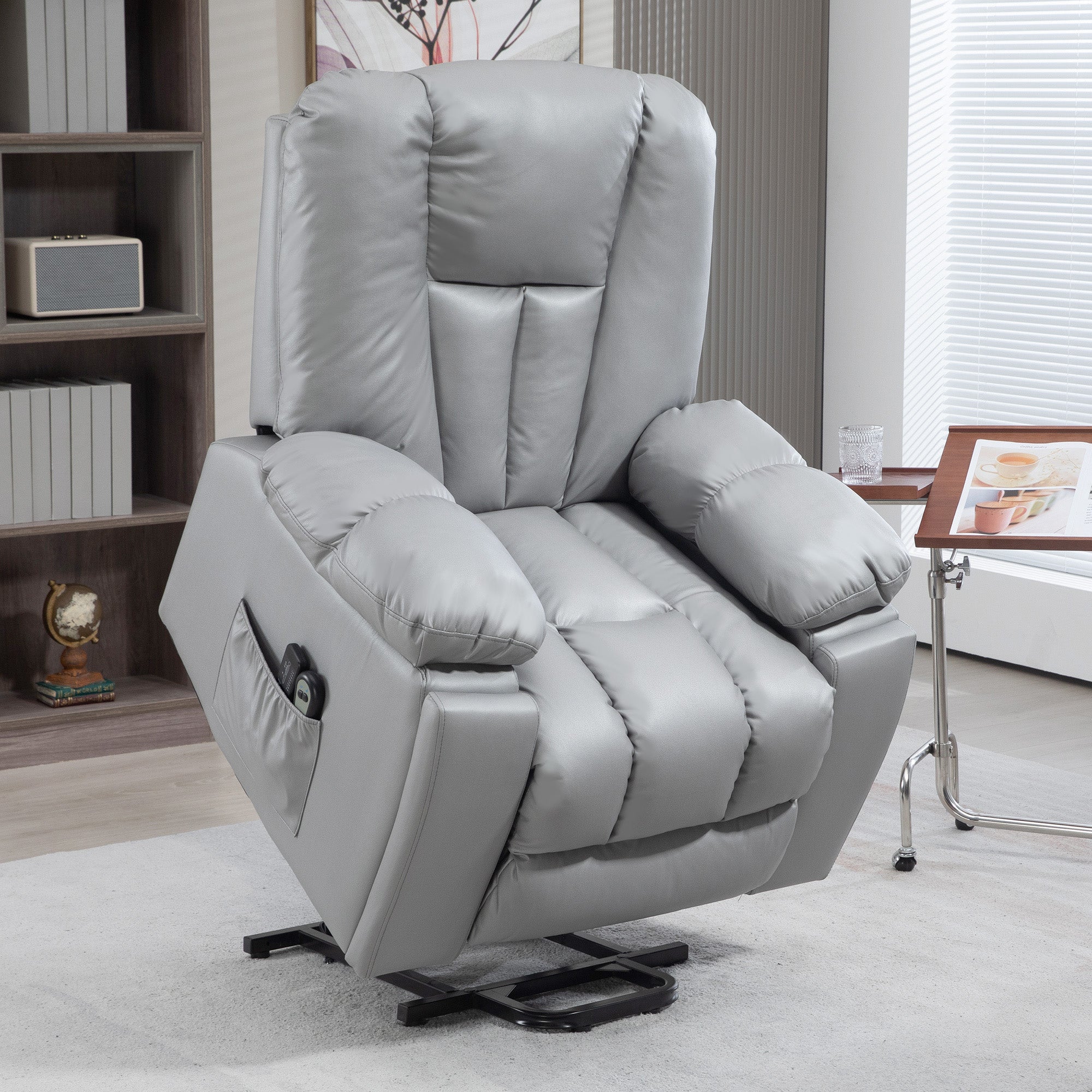 HOMCOM Riser and Recliner Chair for the Elderly, Quick Assembly, Lift Chair with Vibration Massage, Remote Control, Side Pockets, Pocket Spring, Cup Holder, Charcoal Grey