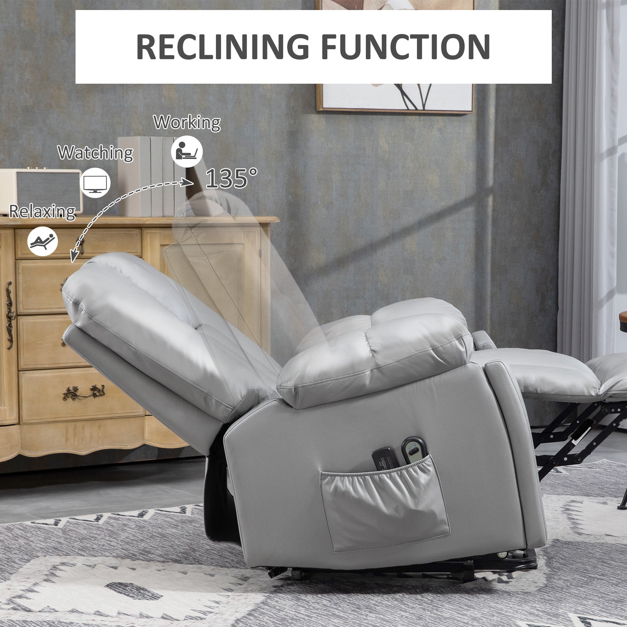 HOMCOM Riser and Recliner Chair for the Elderly, Quick Assembly, Lift Chair with Vibration Massage, Remote Control, Side Pockets, Pocket Spring, Cup Holder, Charcoal Grey