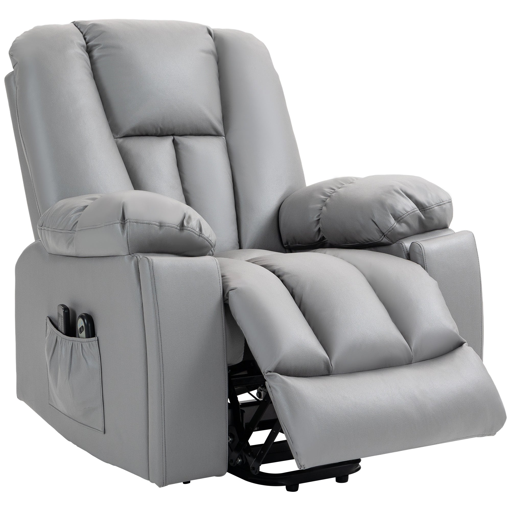 HOMCOM Riser and Recliner Chair for the Elderly, Quick Assembly, Lift Chair with Vibration Massage, Remote Control, Side Pockets, Pocket Spring, Cup Holder, Charcoal Grey