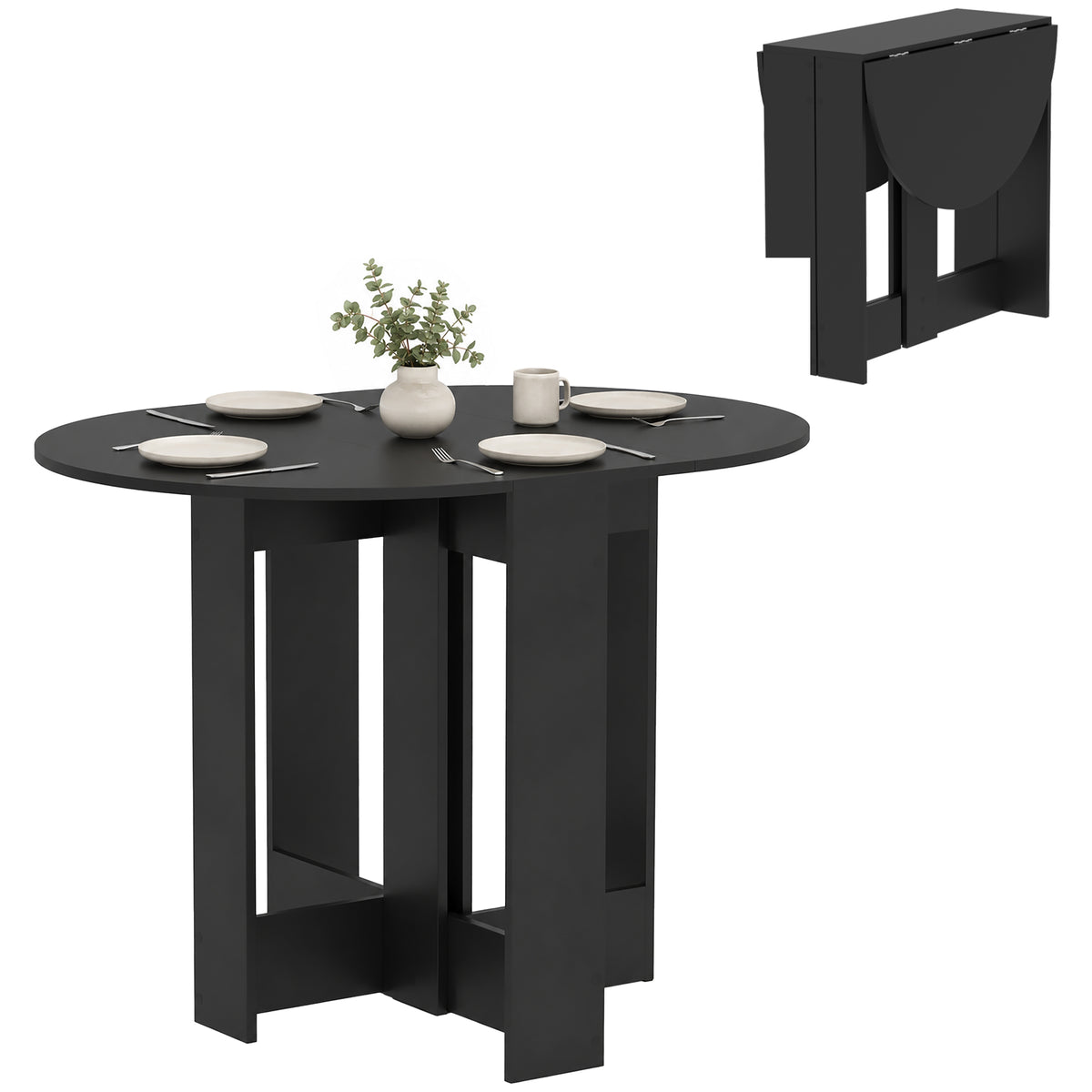 Drop-Leaf Table, Folding Dining Table with Foldable Leaves for Small Spaces, Kitchen, Dining Room, Black