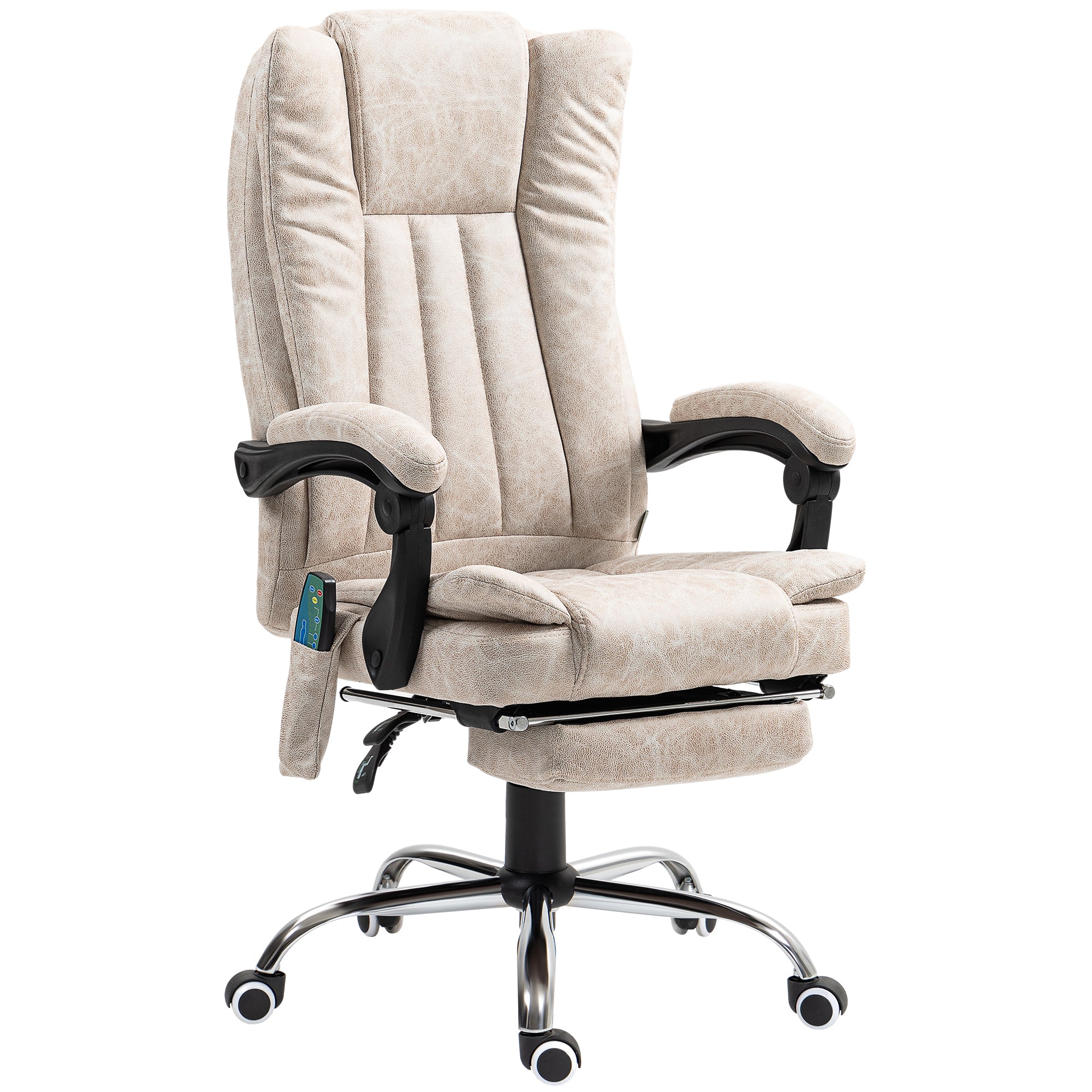 Vinsetto Office Chair with Massage and Heat, Microfibre Reclining Computer Desk Chair with Footrest and Adjustable Height, Swivel Wheels for Home Office, Cream White