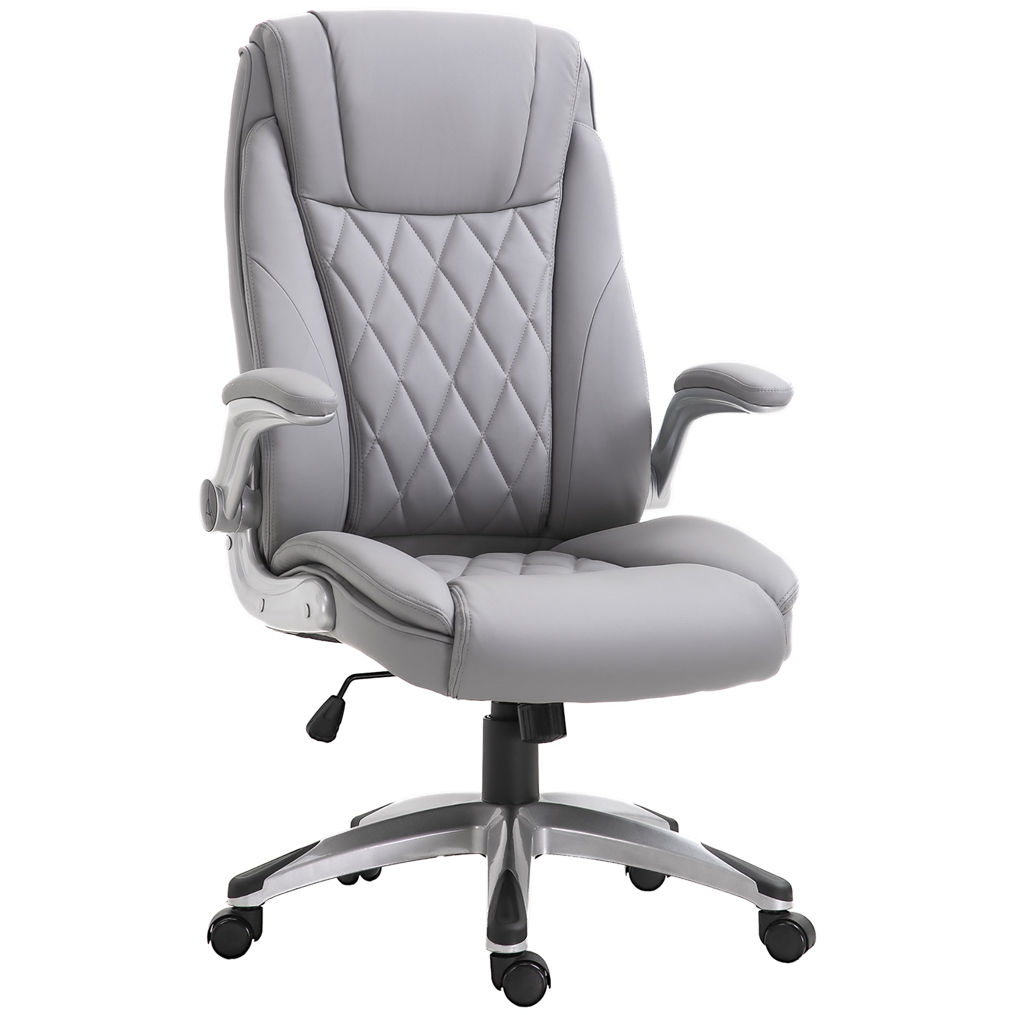 Vinsetto High Back Executive Office Chair Home Swivel PU Leather Chair, with Flip-up Arm, Wheels, Adjustable Height, Grey