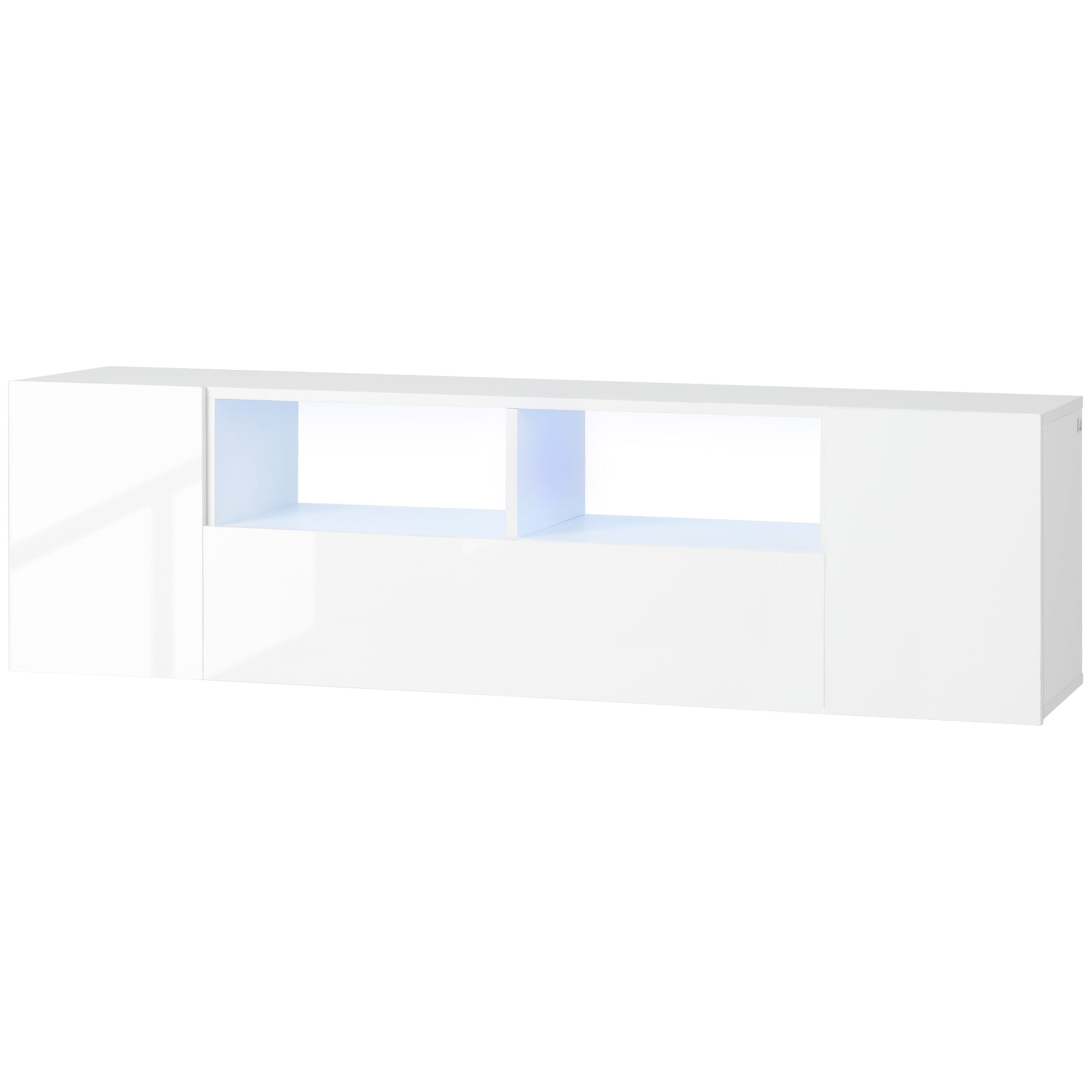 HOMCOM High Gloss TV Unit Cabinet for TVs up to 60" with LED Lights, TV Stand with Storage Shelves and Cupboards, White