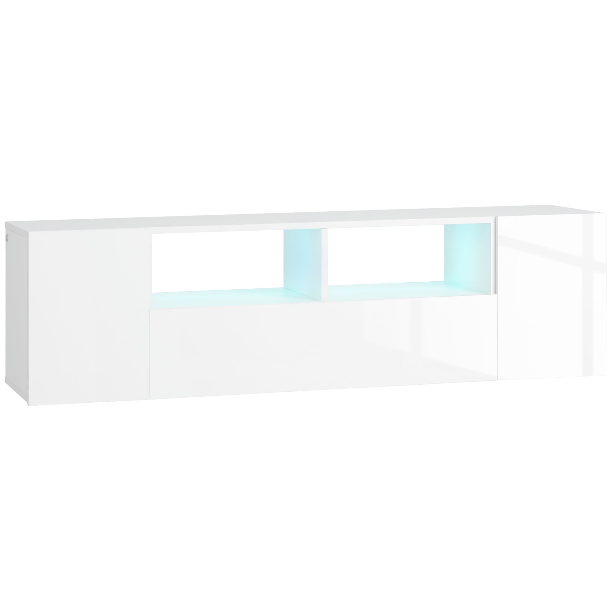 HOMCOM High Gloss TV Unit Cabinet for TVs up to 60" with LED Lights, TV Stand with Storage Shelves and Cupboards, White