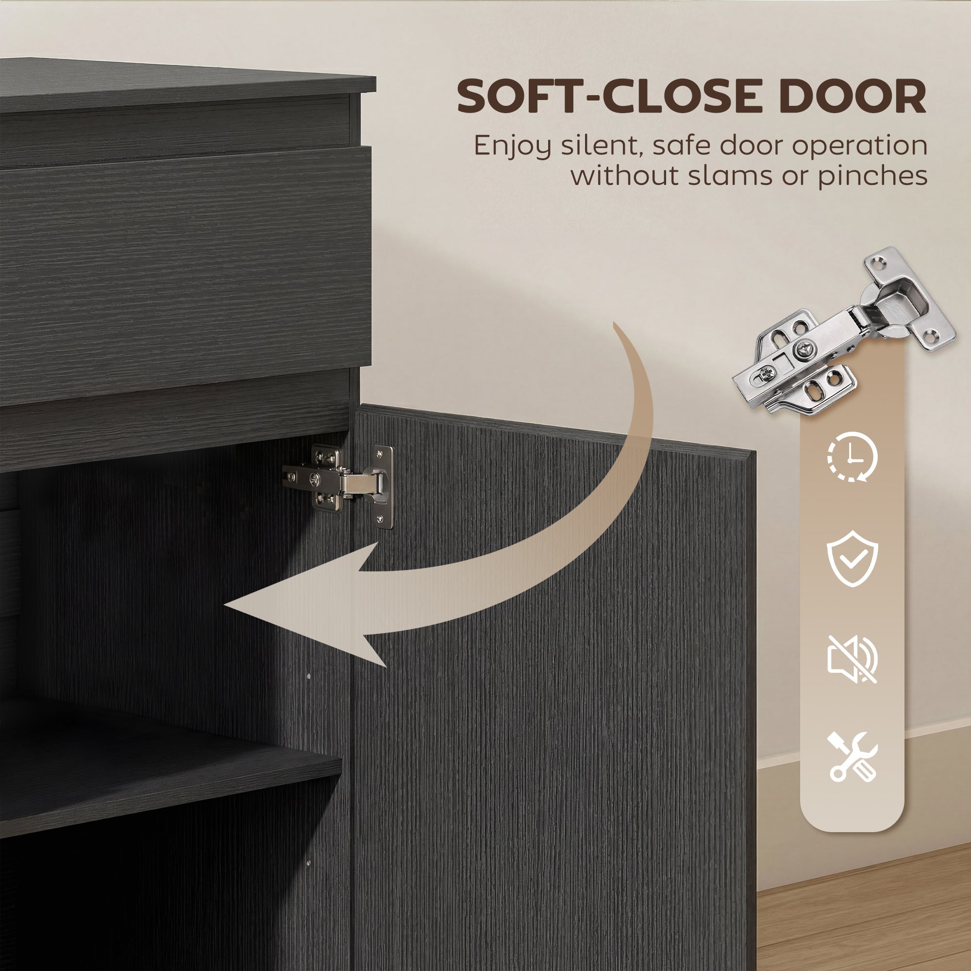 Modern Sideboard, Sideboard Storage Cabinet with 5 Drawers, Adjustable Shelf, Soft-Close Door, Storage Cupboard for Dining Room, Kitchen, Living Room, Black