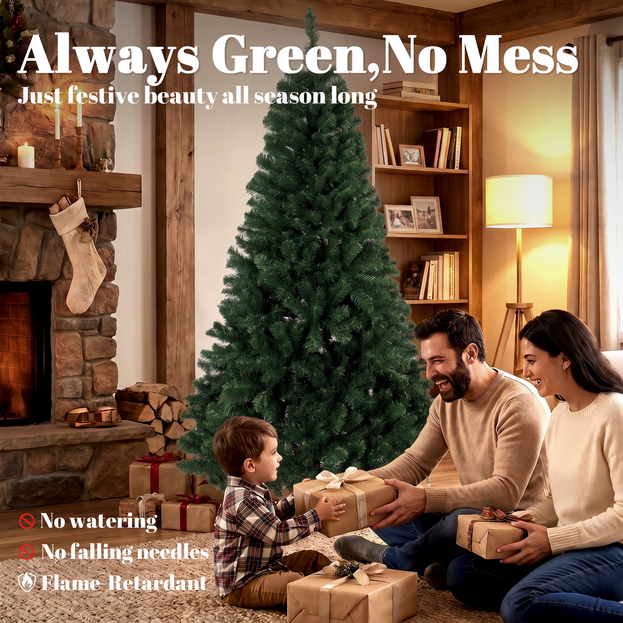 6ft Norwegian Spruce Artificial Christmas Tree with 888 Branch Tips, Foldable Metal Stand, Quick-Assembly Hinged Design, Full Xmas Tree for Home Office Holiday Decor, Green