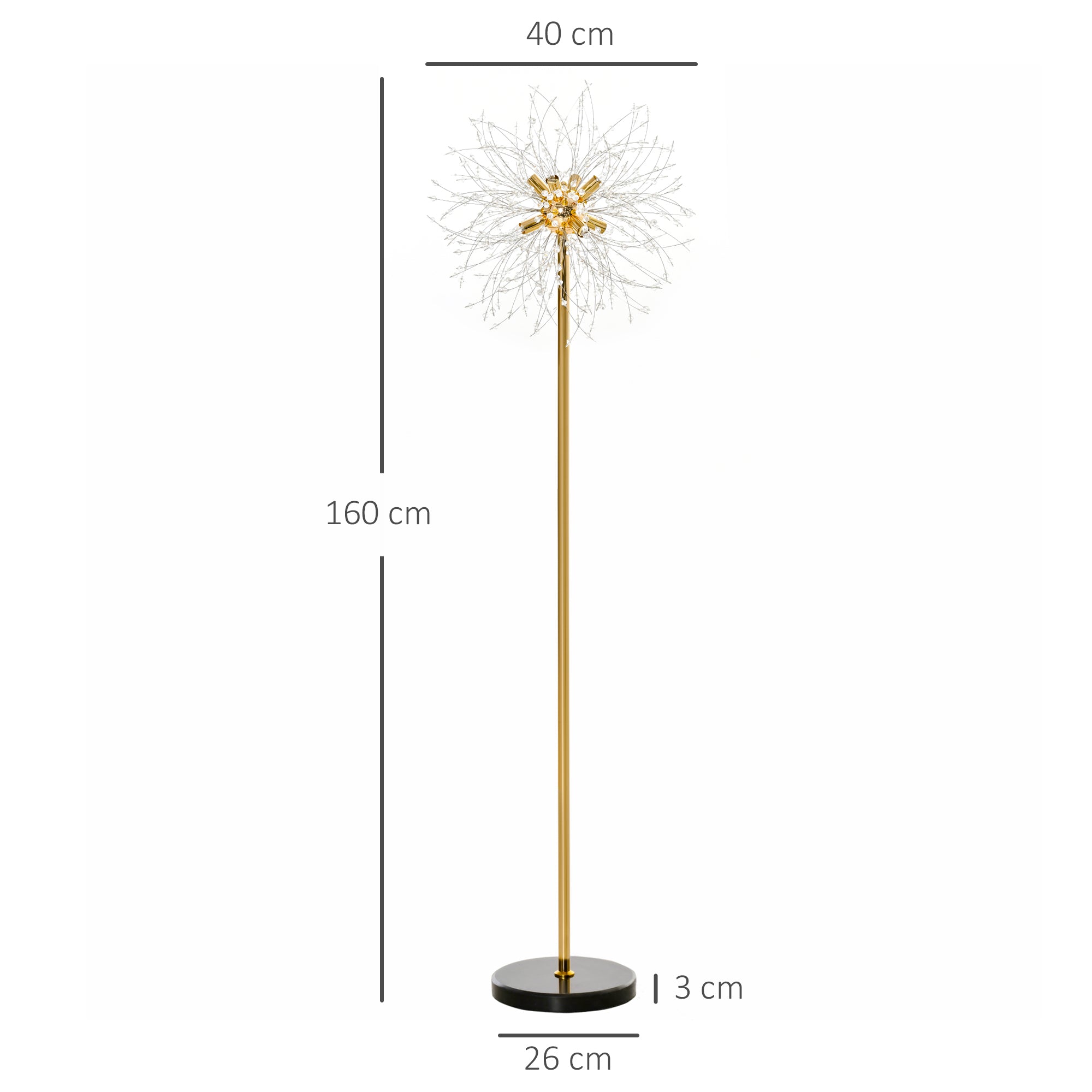 HOMCOM Floor Lamp, Crystal Fireworks Standing Lamp, Metal Golden Pole Tree Lighting with Foot Switch, 8 Lights, G9 Bulb Base, for Living Room, Bedroom