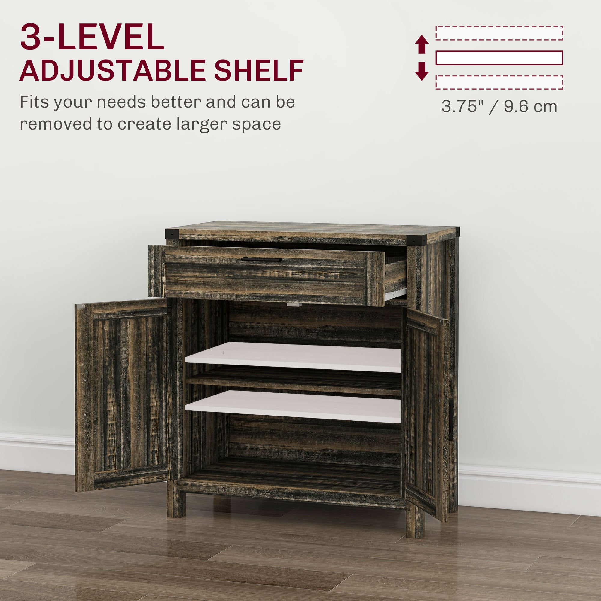 Sideboard with Storage, Buffet Cabinet, 2 Barn Doors & Drawer for Dining Room, Dark Oak - HOMCOM