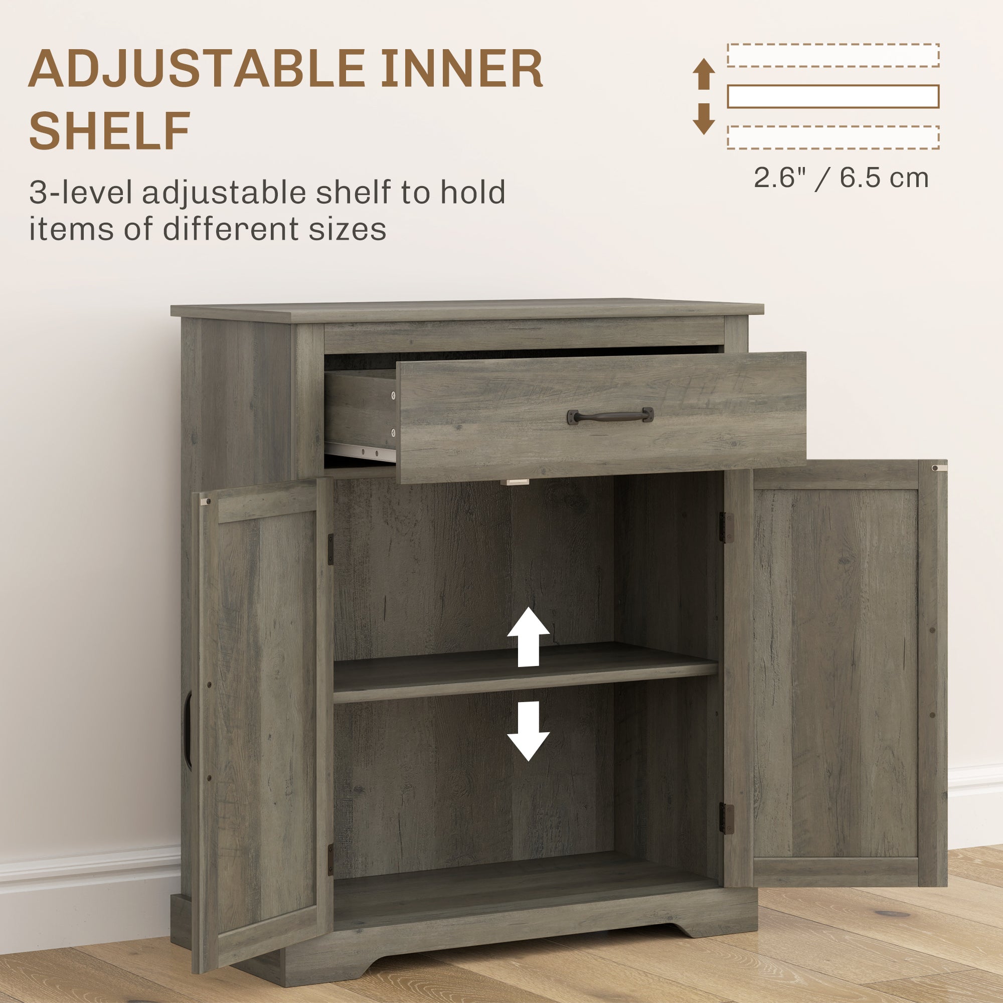Sideboard Buffet Table w/ Drawer, Double Doors & Adjustable Shelf for Kitchen, Gray