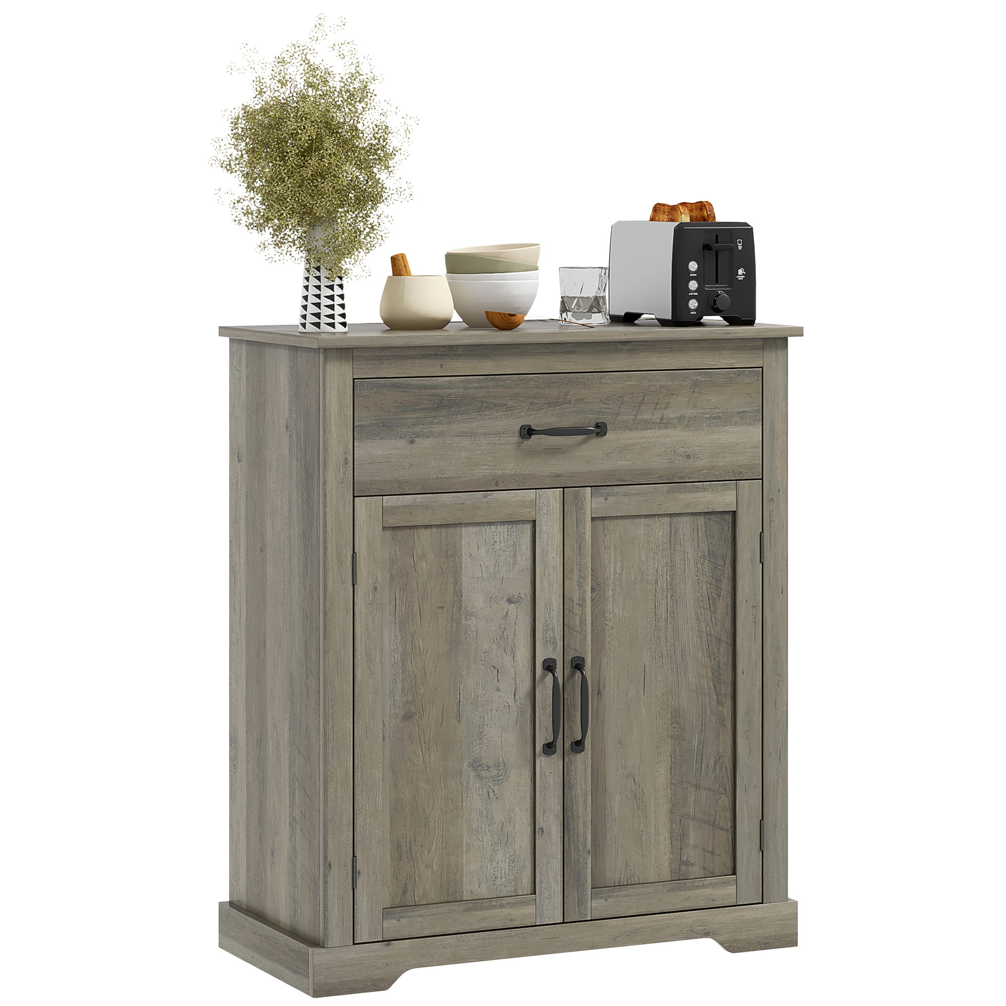 Sideboard Buffet Table w/ Drawer, Double Doors & Adjustable Shelf for Kitchen, Gray