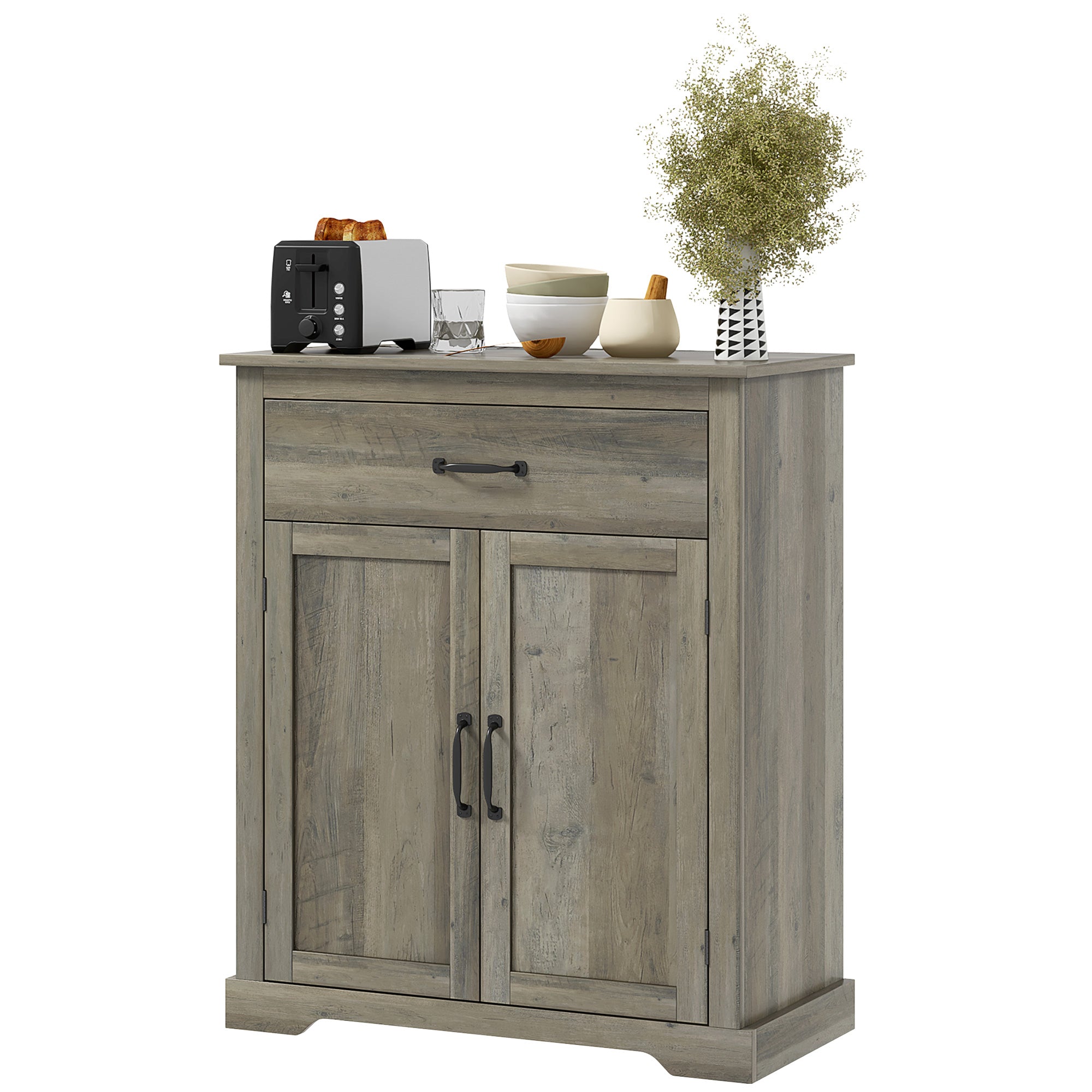 Sideboard Buffet Table w/ Drawer, Double Doors & Adjustable Shelf for Kitchen, Gray