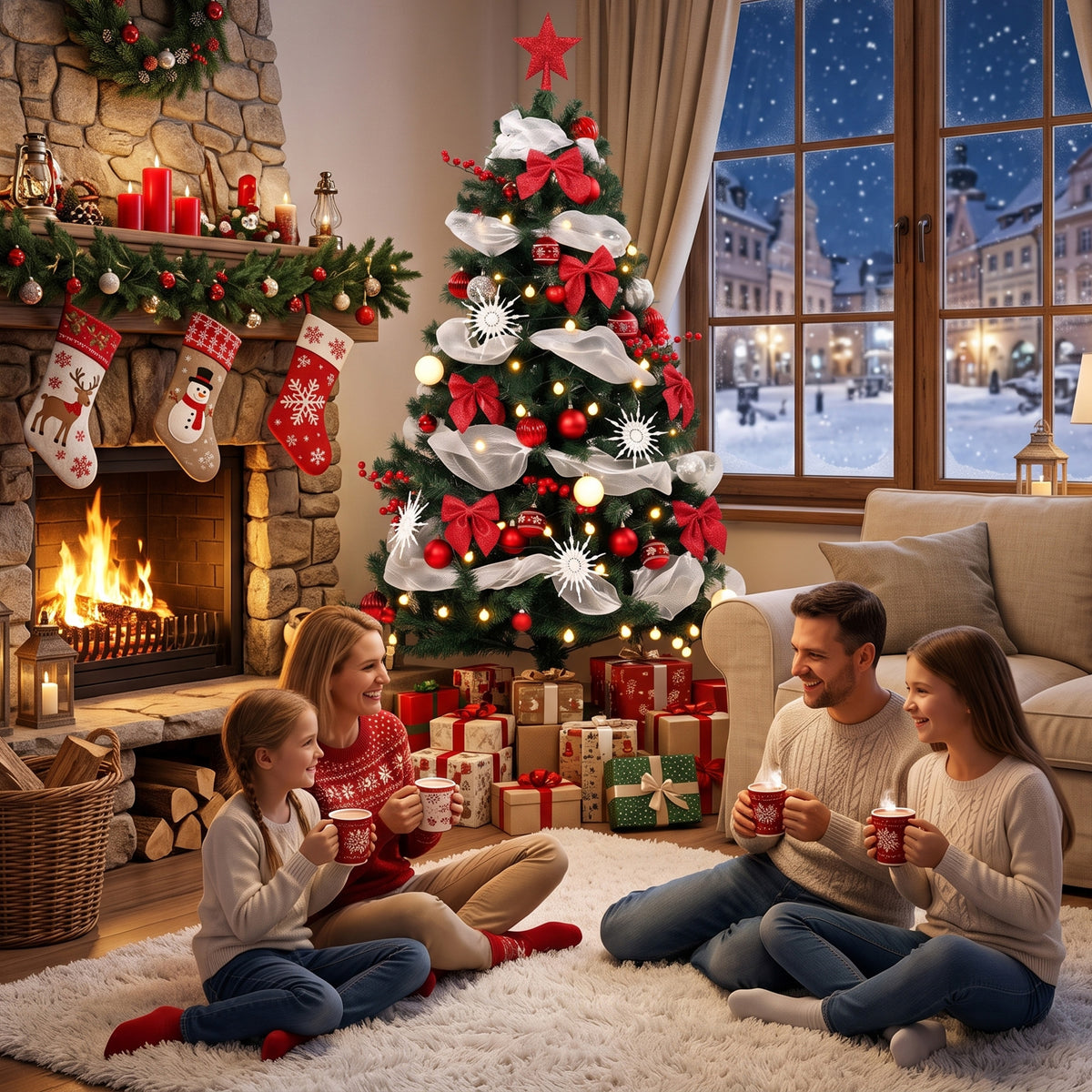 5ft Prelit Christmas Tree Spruce, Remote, Hinged, Artificial Xmas Tree with 8 Modes, 450 Tips, 150 LEDs, Balls, Ribbons, Bows, Foldable Metal Base, Green and Red