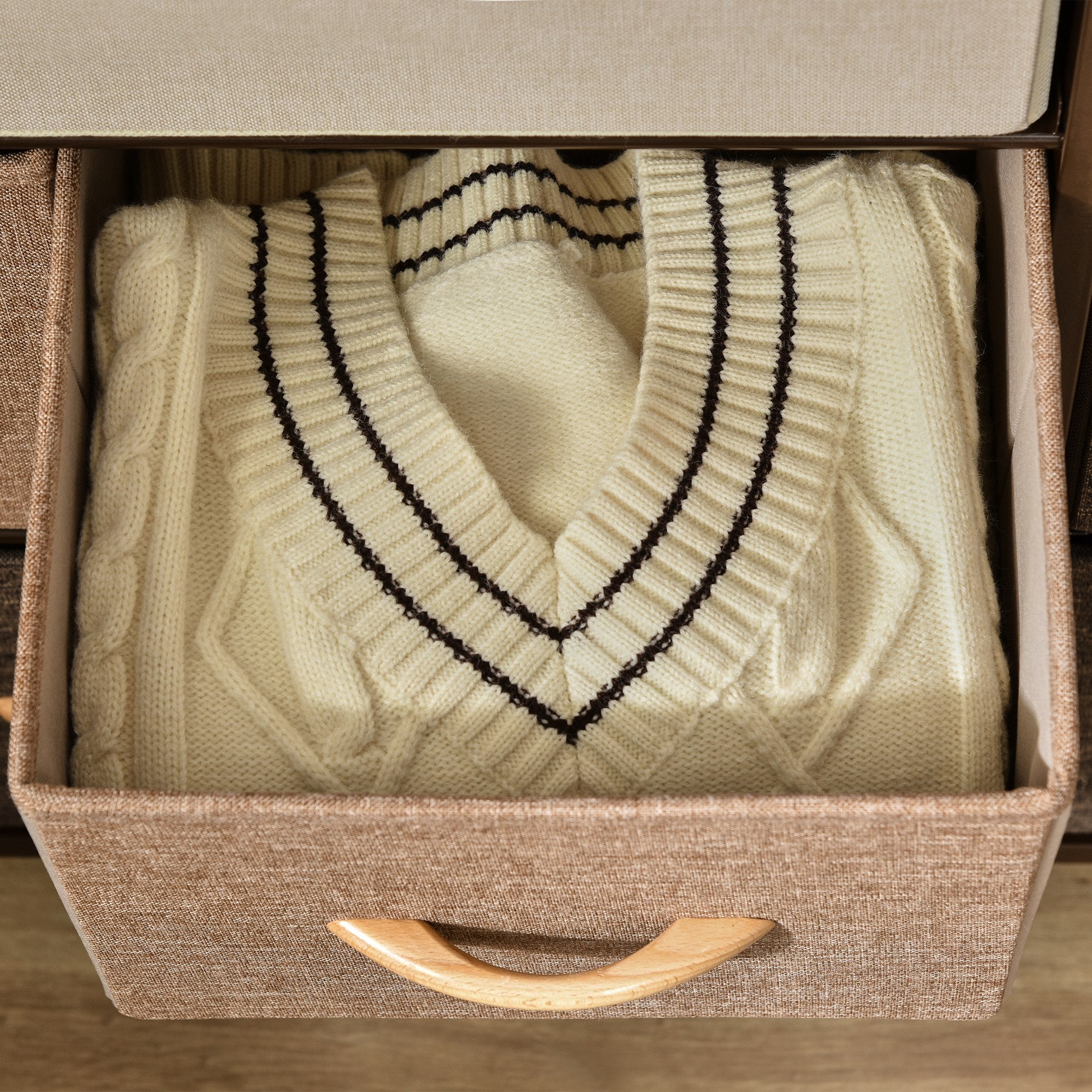 7-Drawer Dresser, Fabric Drawers, 3-Tier Storage Organizer for Bedroom Entryway, Tower Unit with Steel Frame Wooden Top, Maple Wood