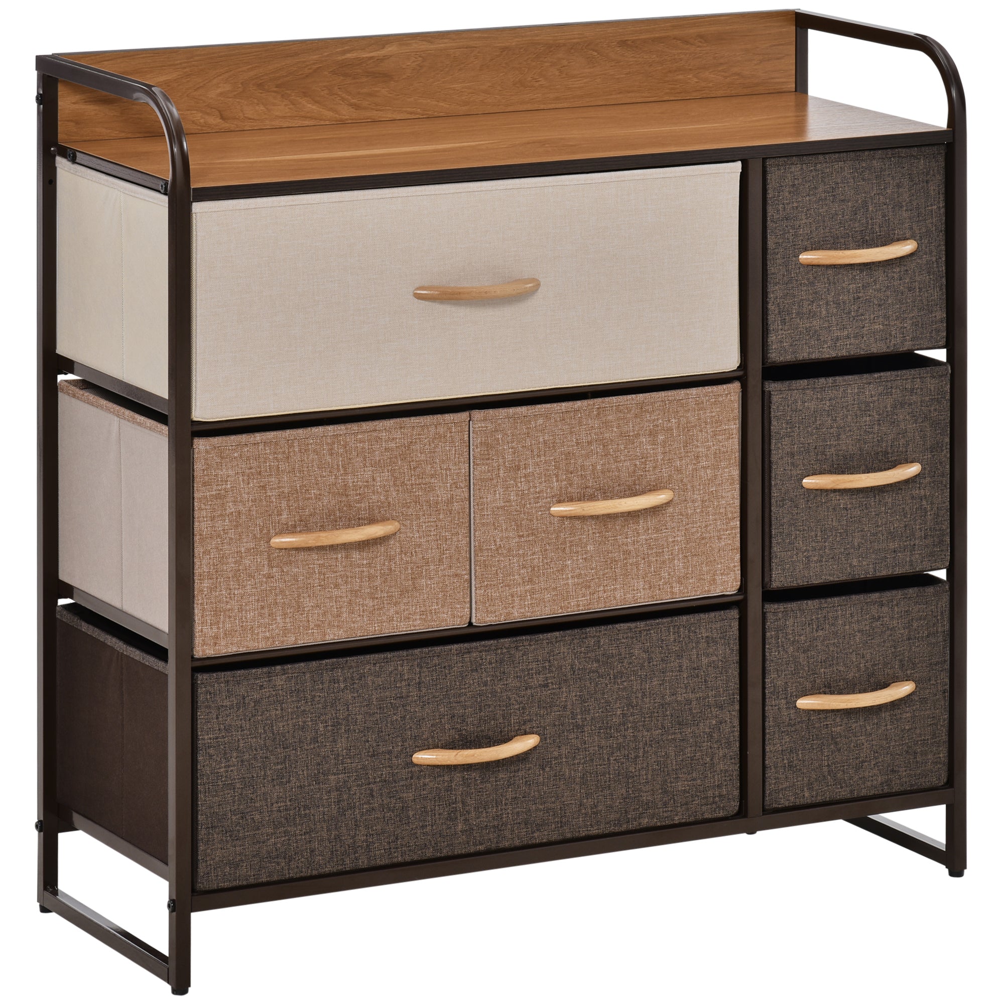 7-Drawer Dresser, Fabric Drawers, 3-Tier Storage Organizer for Bedroom Entryway, Tower Unit with Steel Frame Wooden Top, Maple Wood