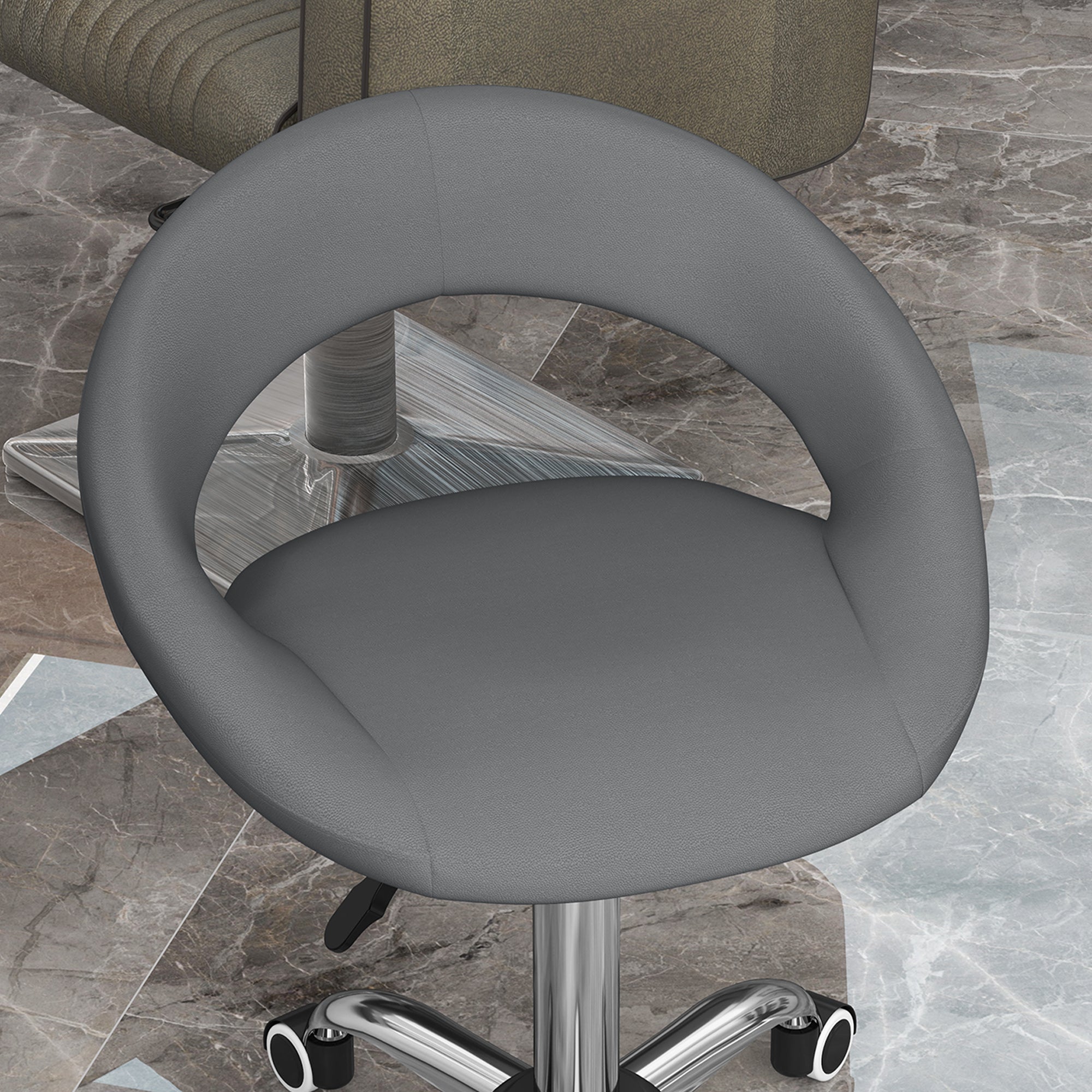 HOMCOM Modern Hydraulic Moon Salon Stool Rolling Swivel Chair Massage Spa Tattoo Pub Bar Stool, Grey