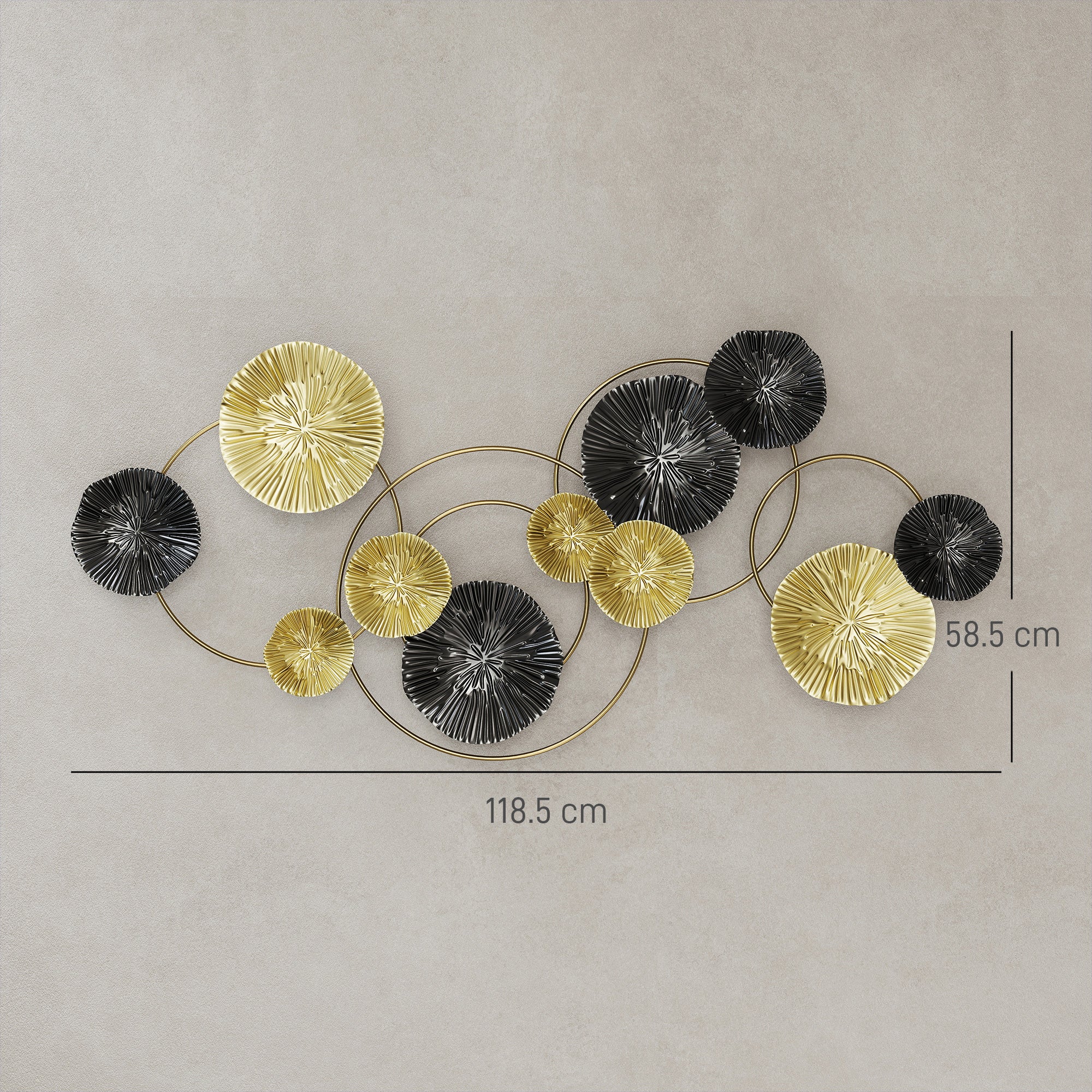 Large Metal Wall Art, Modern Hanging Wall Sculpture with Unique Multi-Disc Design, Horizontal or Vertical Metal Hanging Decoration for Living Room Bedroom Entryway