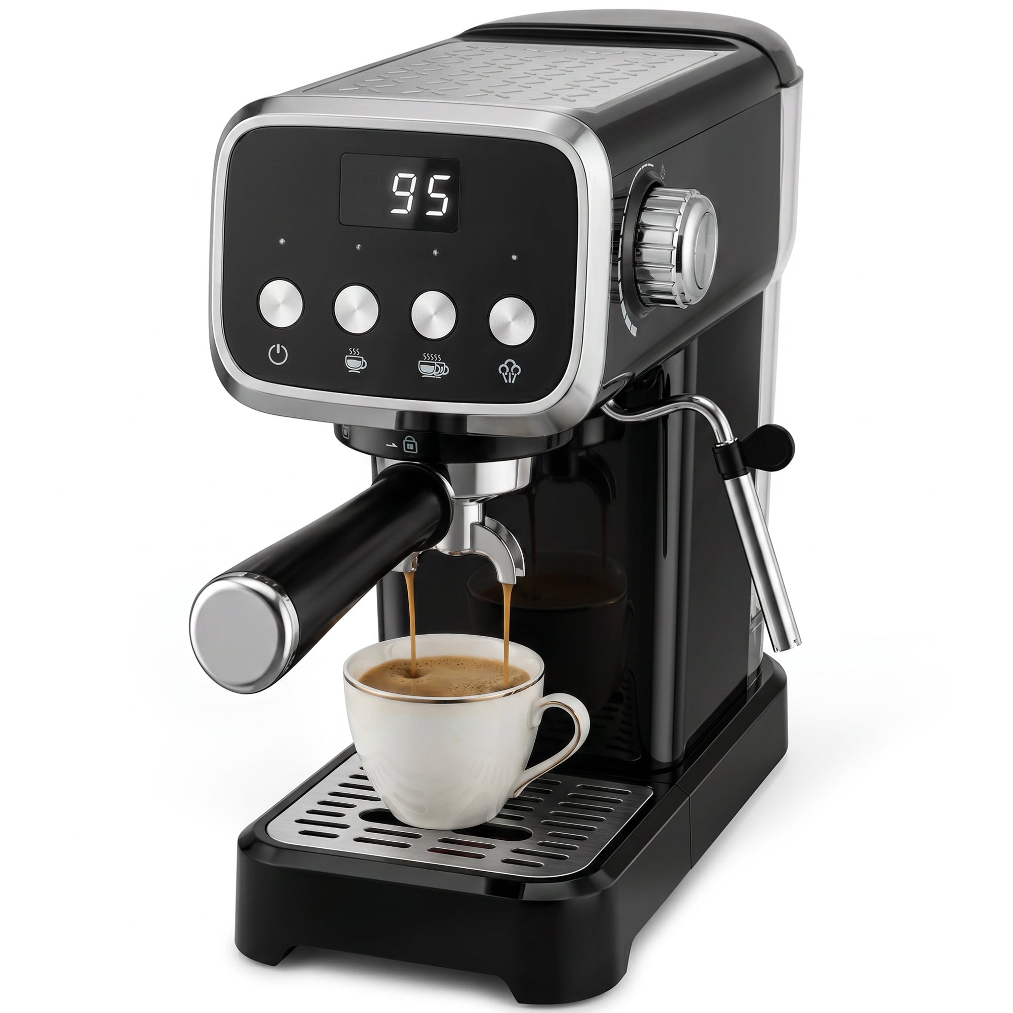 Espresso Machine with Milk Frother Wand, 1350W Semi Automatic 20 Bar Coffee Machine with 1.2L Water Tank, Latte and Cappuccino Maker with Single/Double Shot, Hot Water, Cup Warming, Black