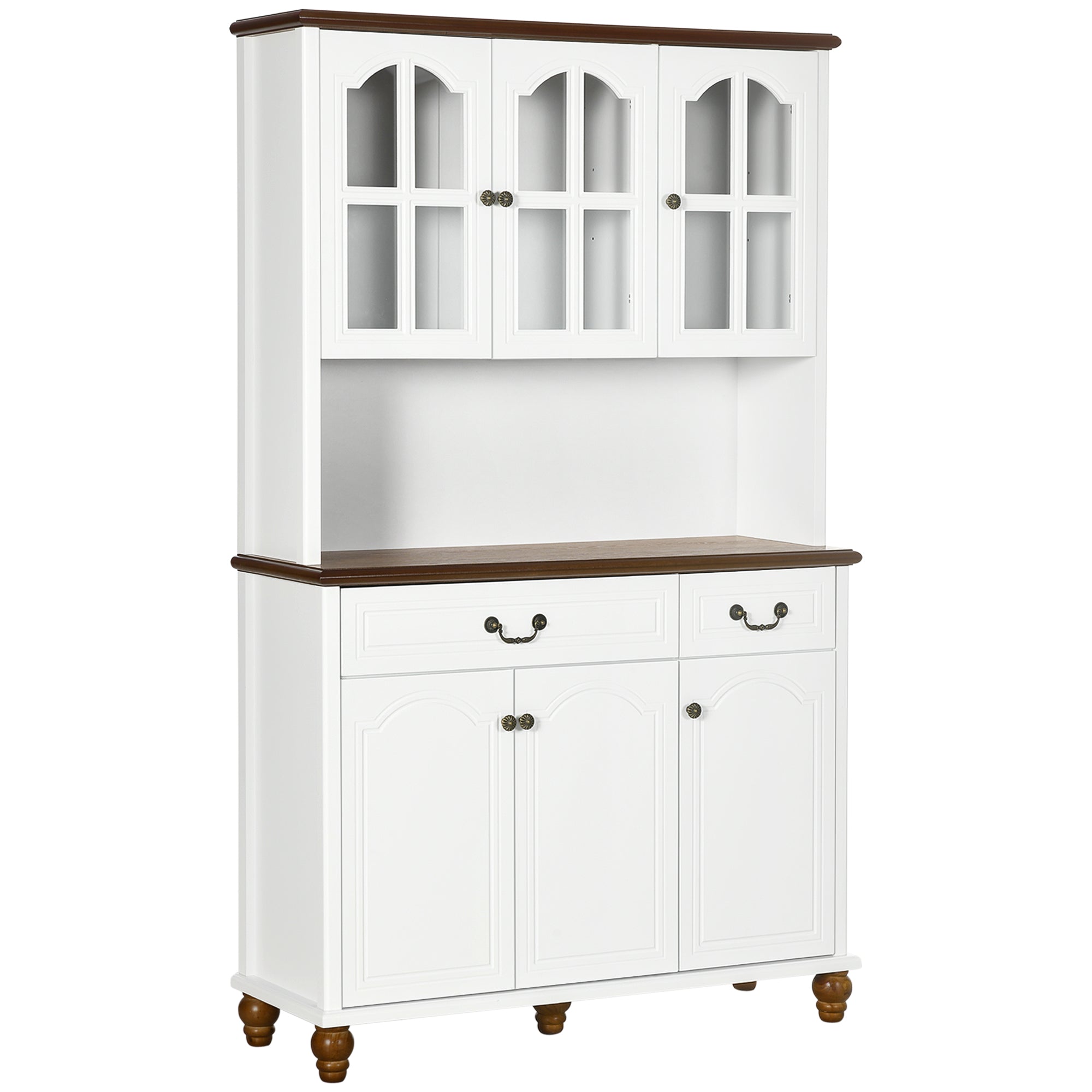 Kitchen Buffet with Hutch 6 Door 2 Drawer Adjustable Shelves White