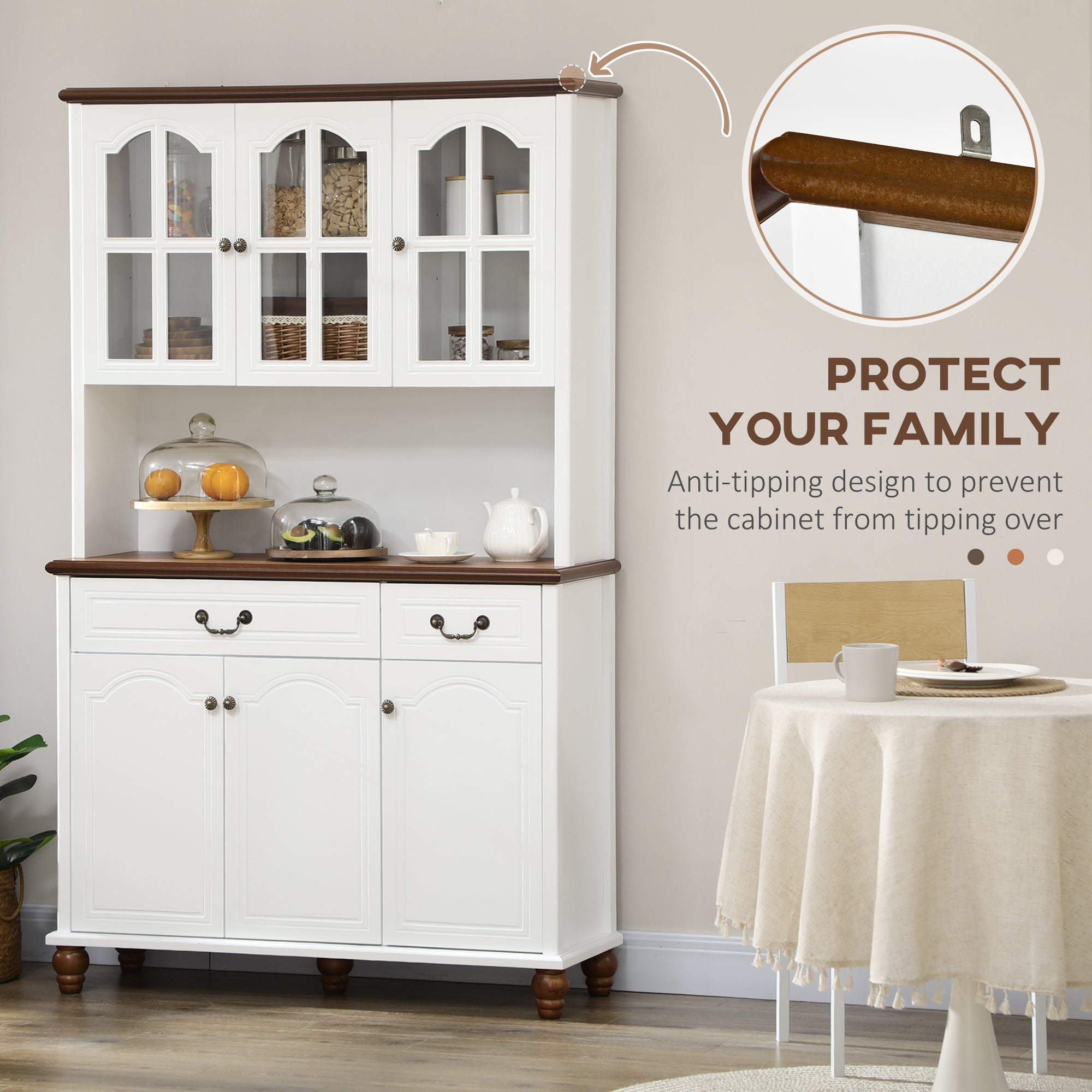 Kitchen Buffet with Hutch 6 Door 2 Drawer Adjustable Shelves White