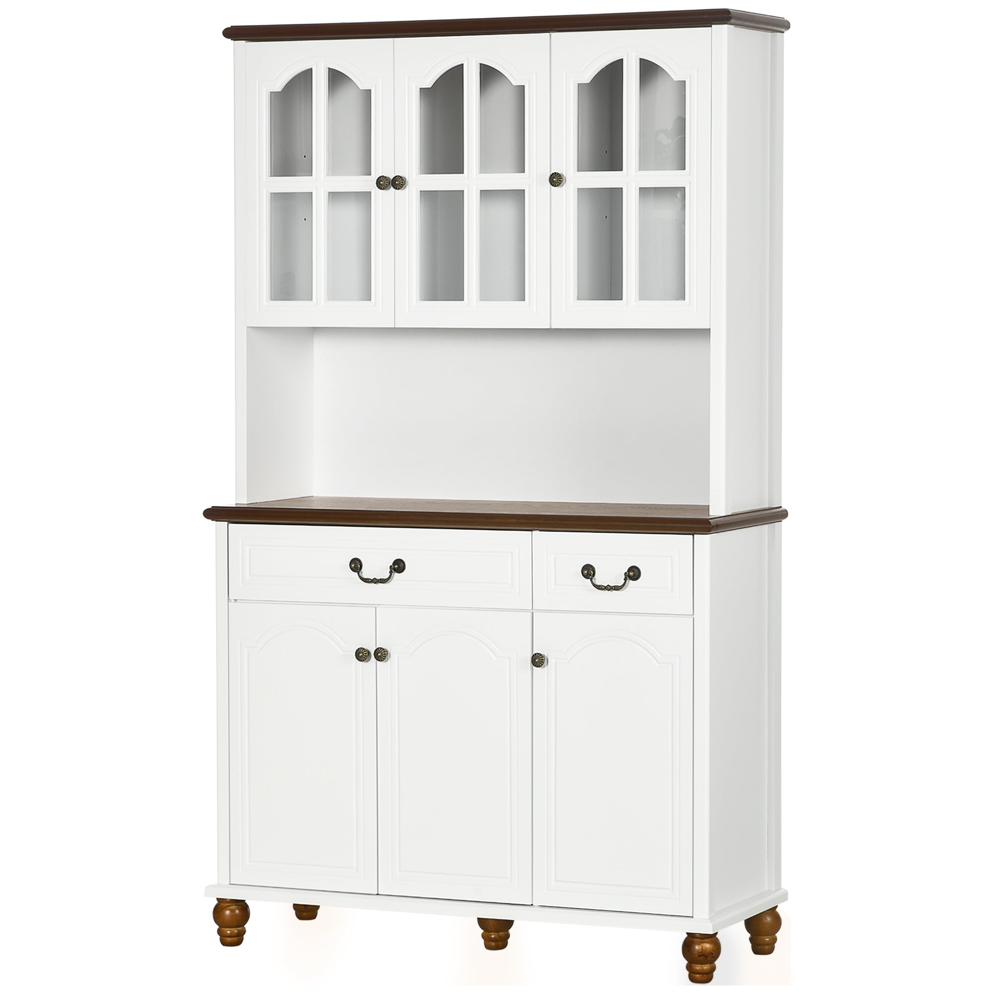 Kitchen Buffet with Hutch 6 Door 2 Drawer Adjustable Shelves White