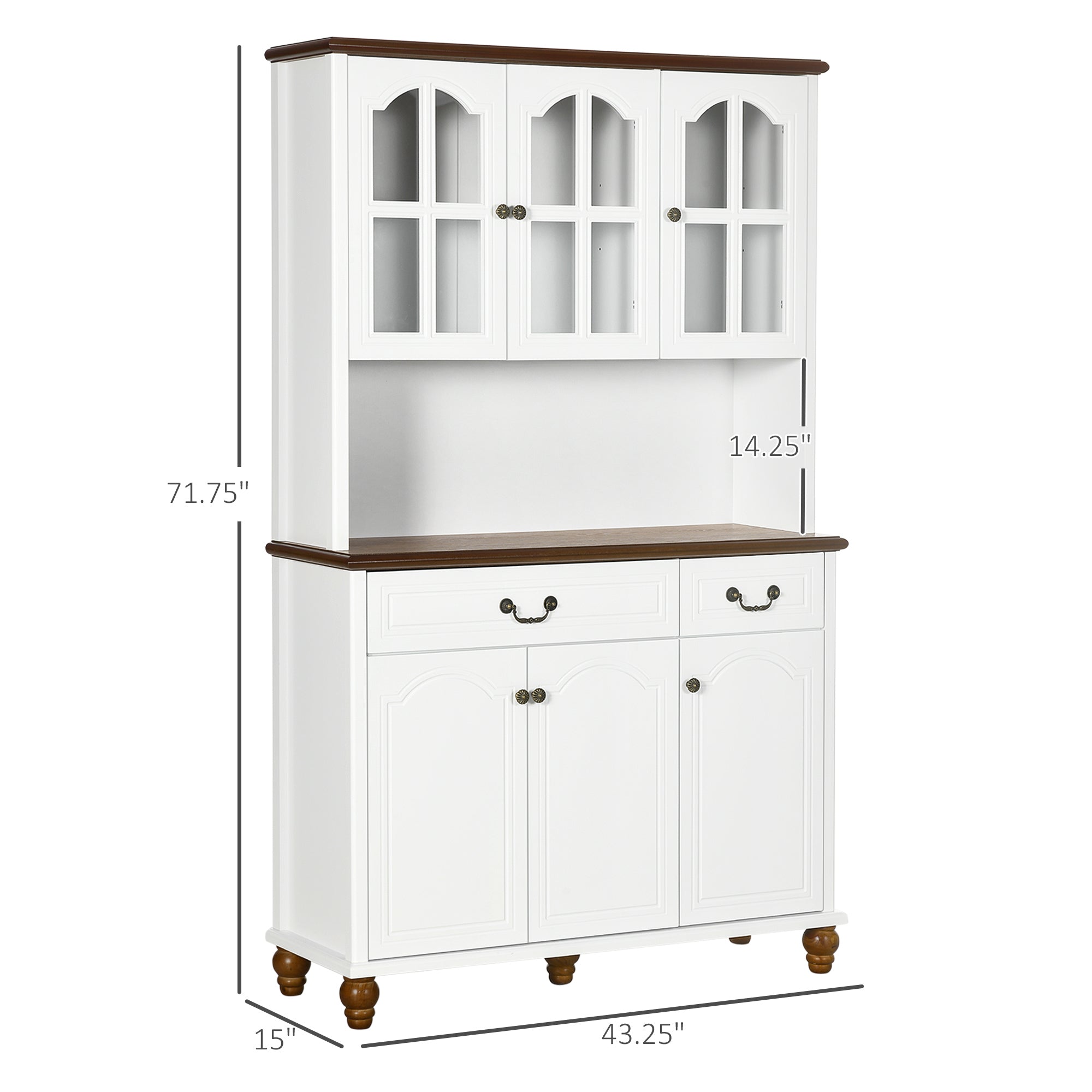 Kitchen Buffet with Hutch 6 Door 2 Drawer Adjustable Shelves White