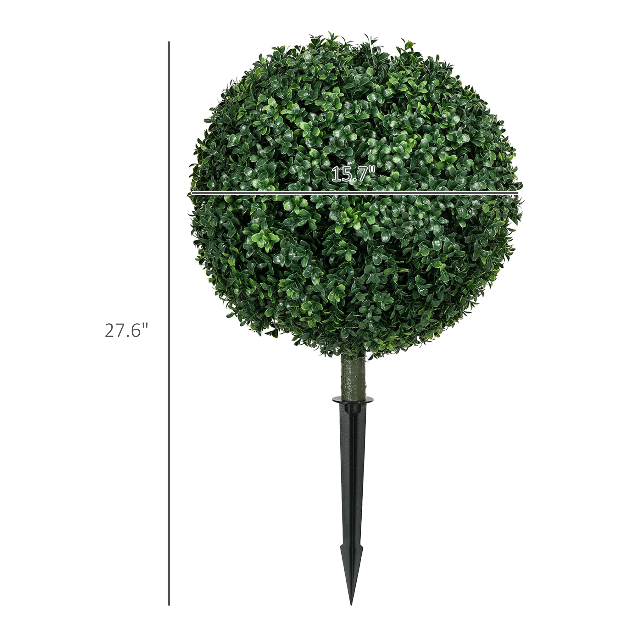 Set of 2 Artificial Boxwood Trees w/ Ground Stake, Ball Shaped Trees, UV Resistant, Green