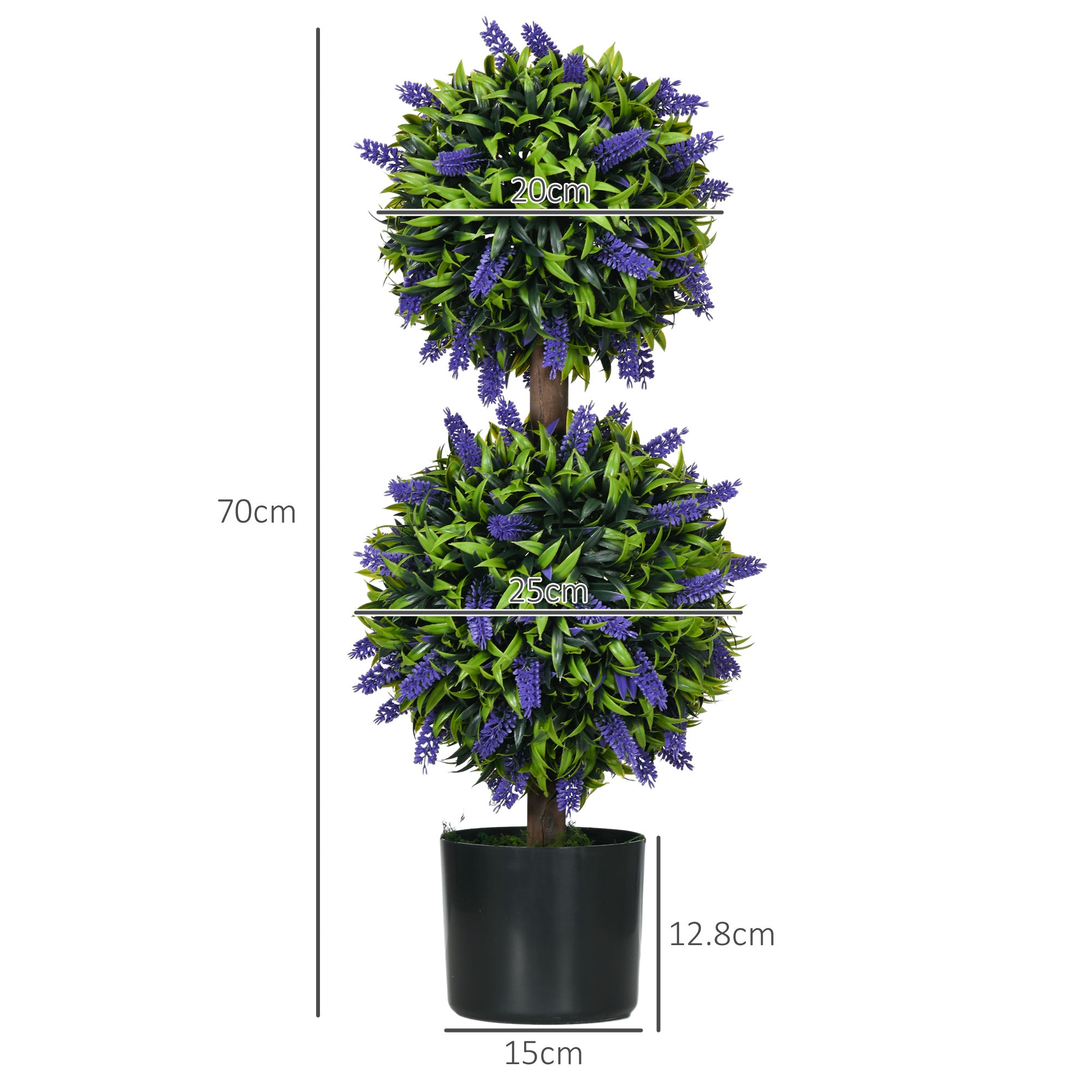 HOMCOM Set of 2 Decorative Artificial Plants Ball Trees with Lavender Flowers in Pot Fake Plants for Home Indoor Outdoor Decor, 70cm
