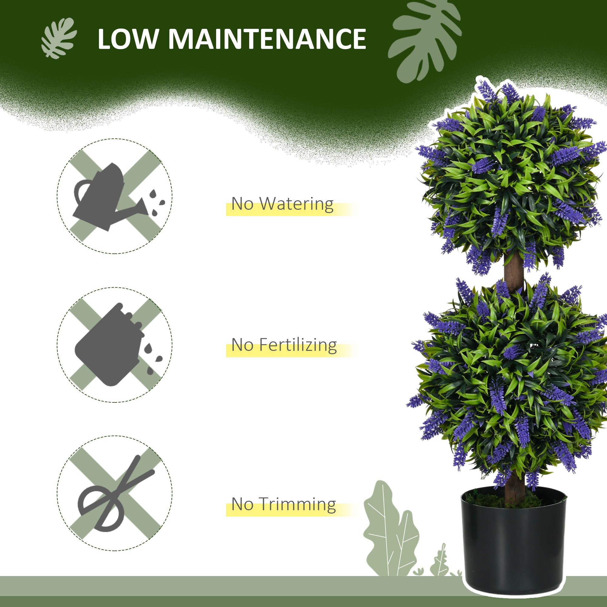 HOMCOM Set of 2 Decorative Artificial Plants Ball Trees with Lavender Flowers in Pot Fake Plants for Home Indoor Outdoor Decor, 70cm