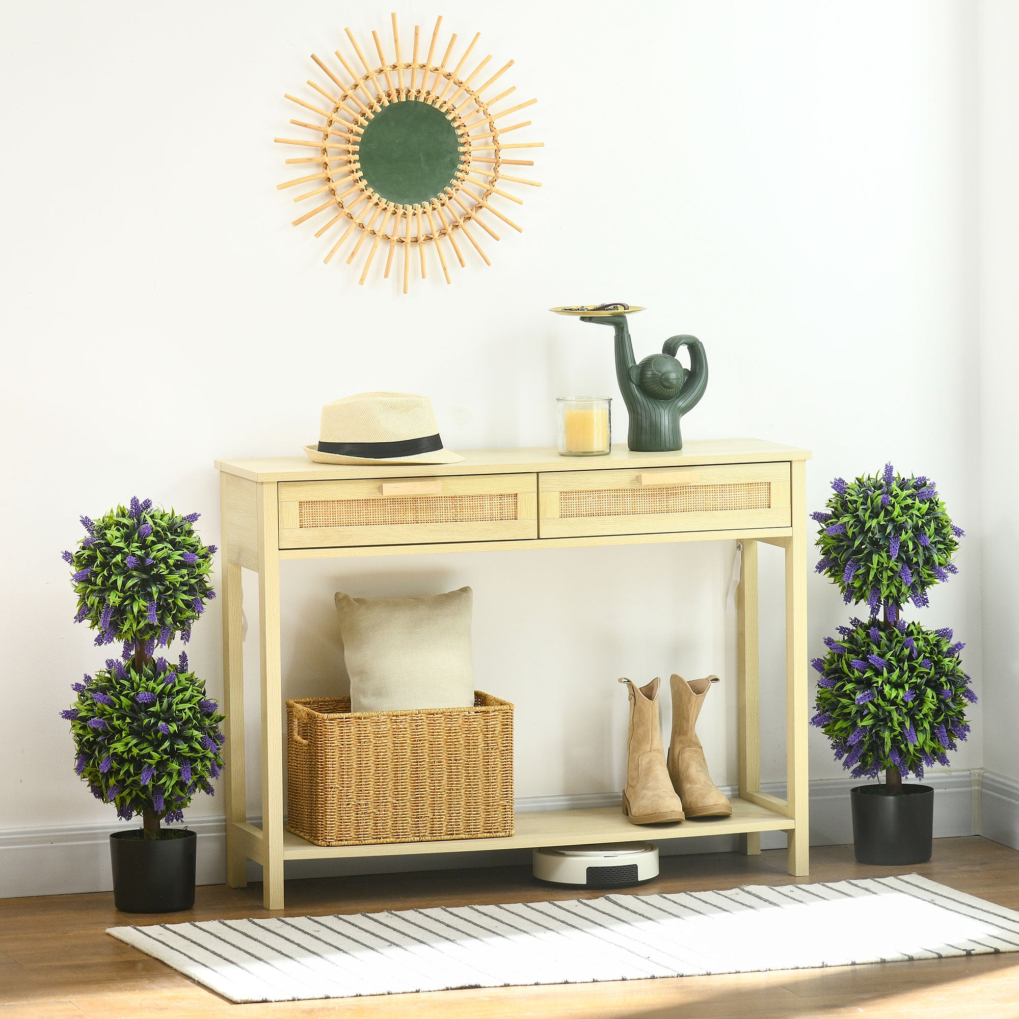 HOMCOM Set of 2 Decorative Artificial Plants Ball Trees with Lavender Flowers in Pot Fake Plants for Home Indoor Outdoor Decor, 70cm