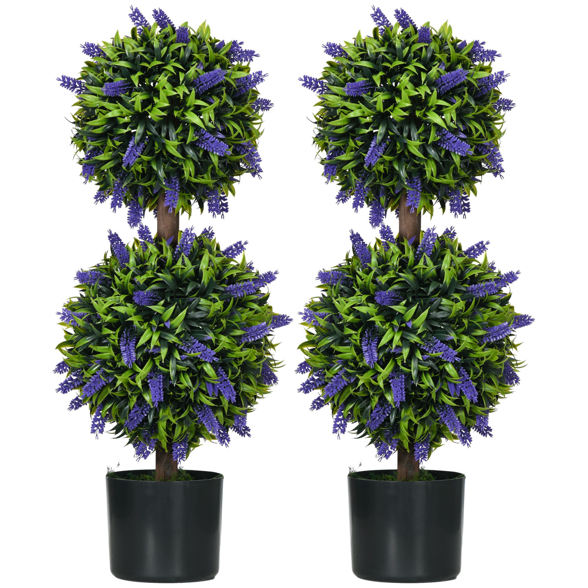 HOMCOM Set of 2 Decorative Artificial Plants Ball Trees with Lavender Flowers in Pot Fake Plants for Home Indoor Outdoor Decor, 70cm