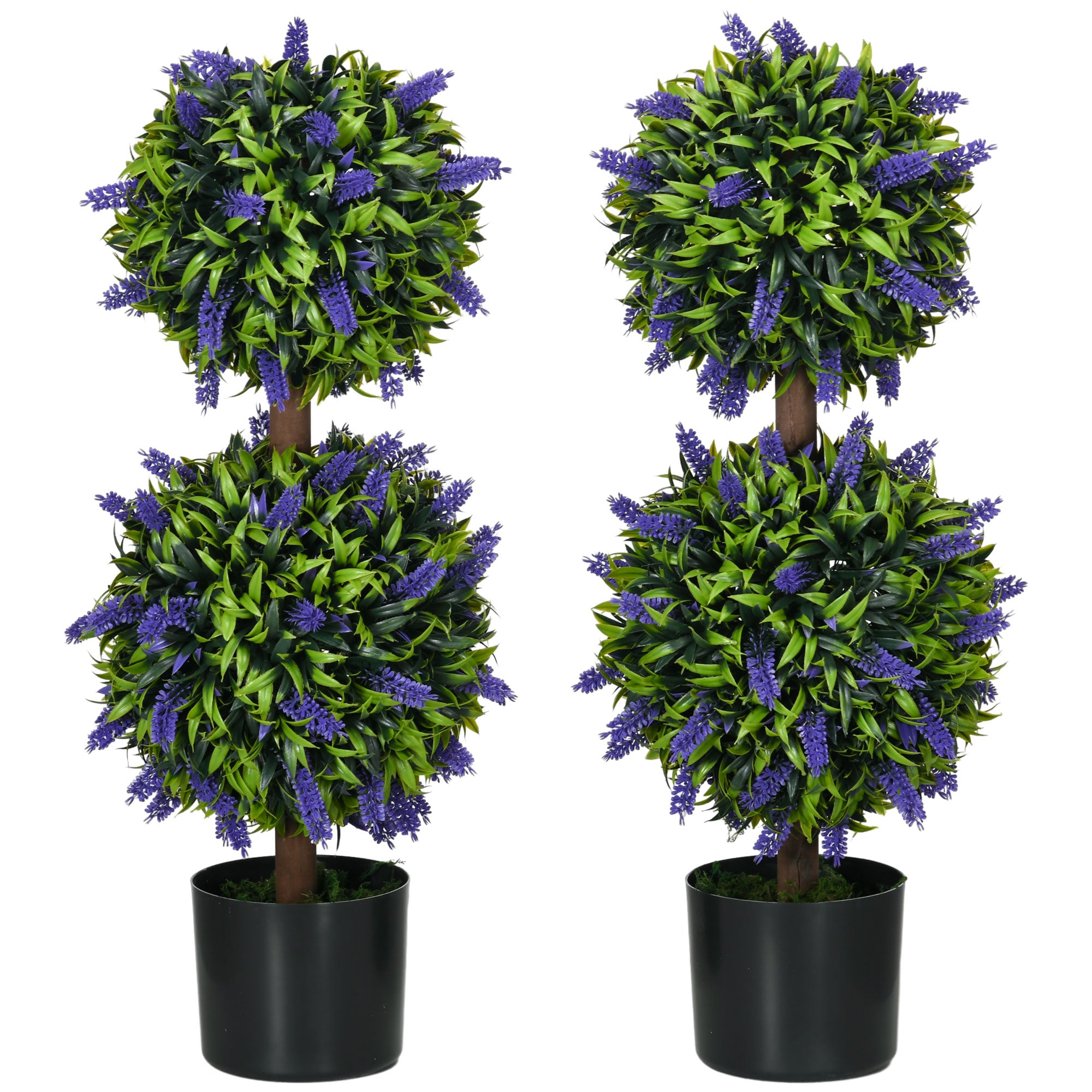 HOMCOM Set of 2 Decorative Artificial Plants Ball Trees with Lavender Flowers in Pot Fake Plants for Home Indoor Outdoor Decor, 70cm