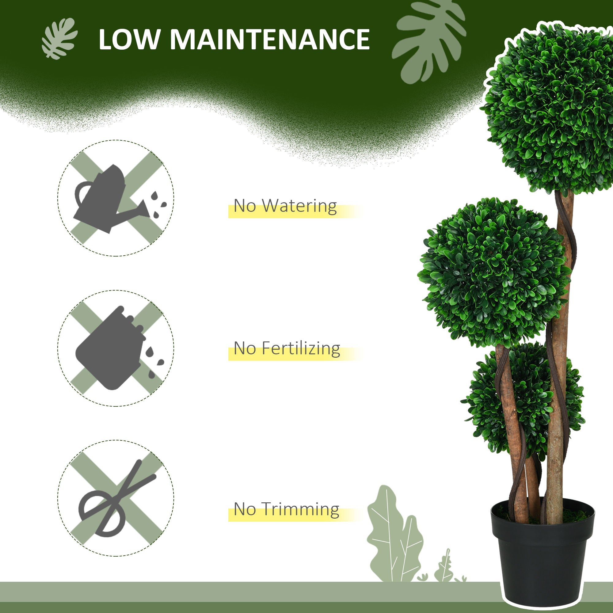 3.5ft Artificial Tree, Triple Ball Boxwood Topiary with Pot and Sandalwood Leaves