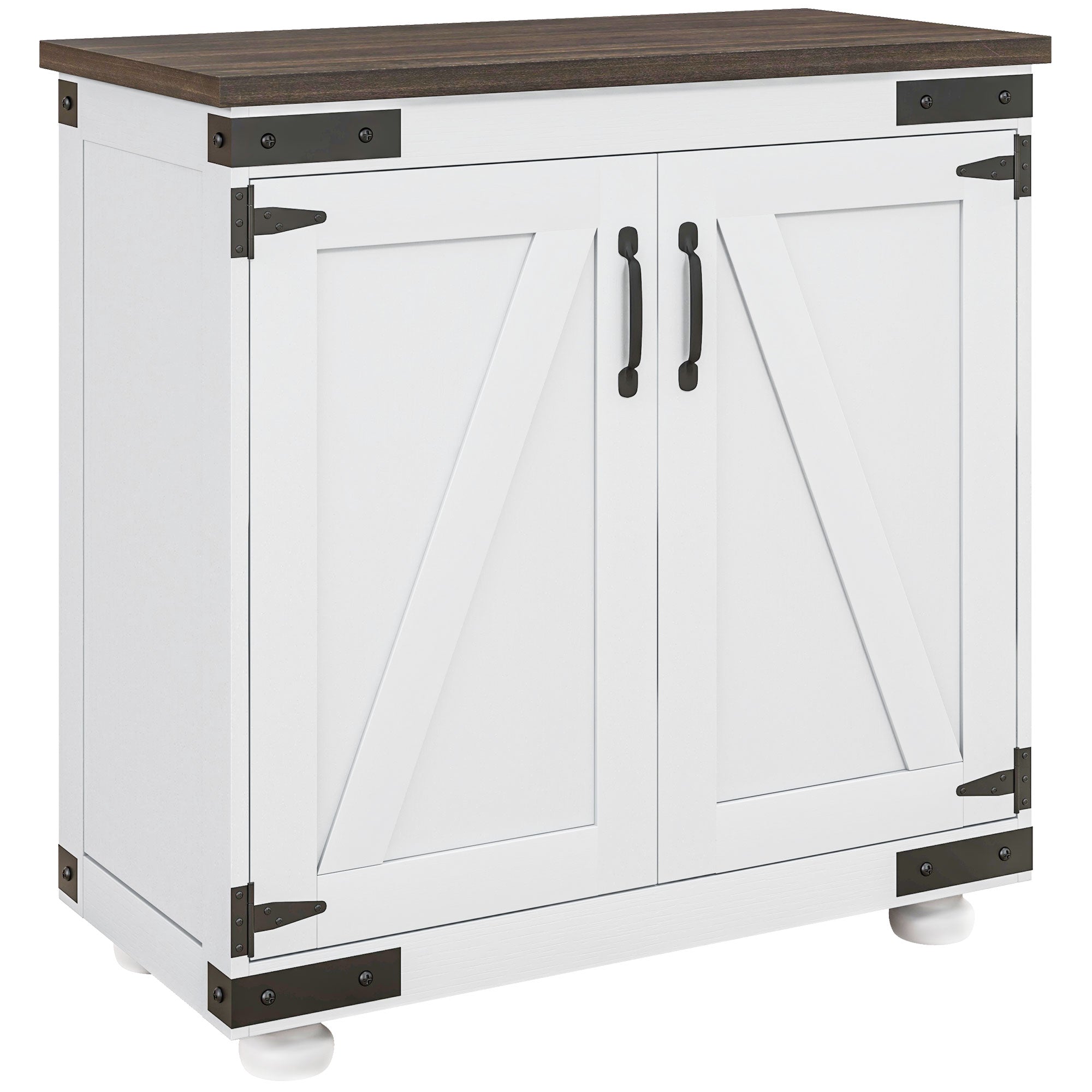 Kitchen Buffet Cabinet with Barn Door and Adjustable Shelf, Distressed White & Brown
