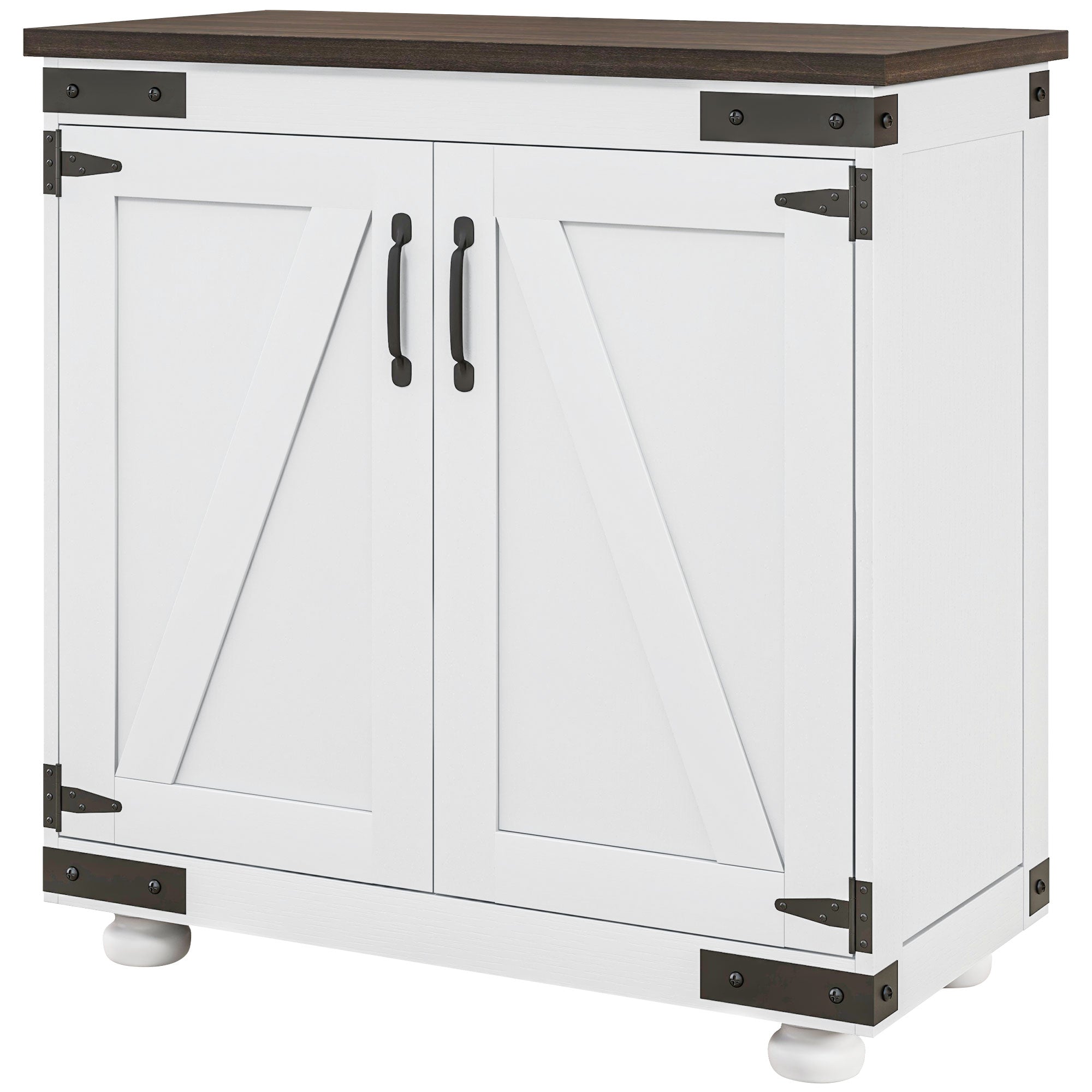 Kitchen Buffet Cabinet with Barn Door and Adjustable Shelf, Distressed White & Brown
