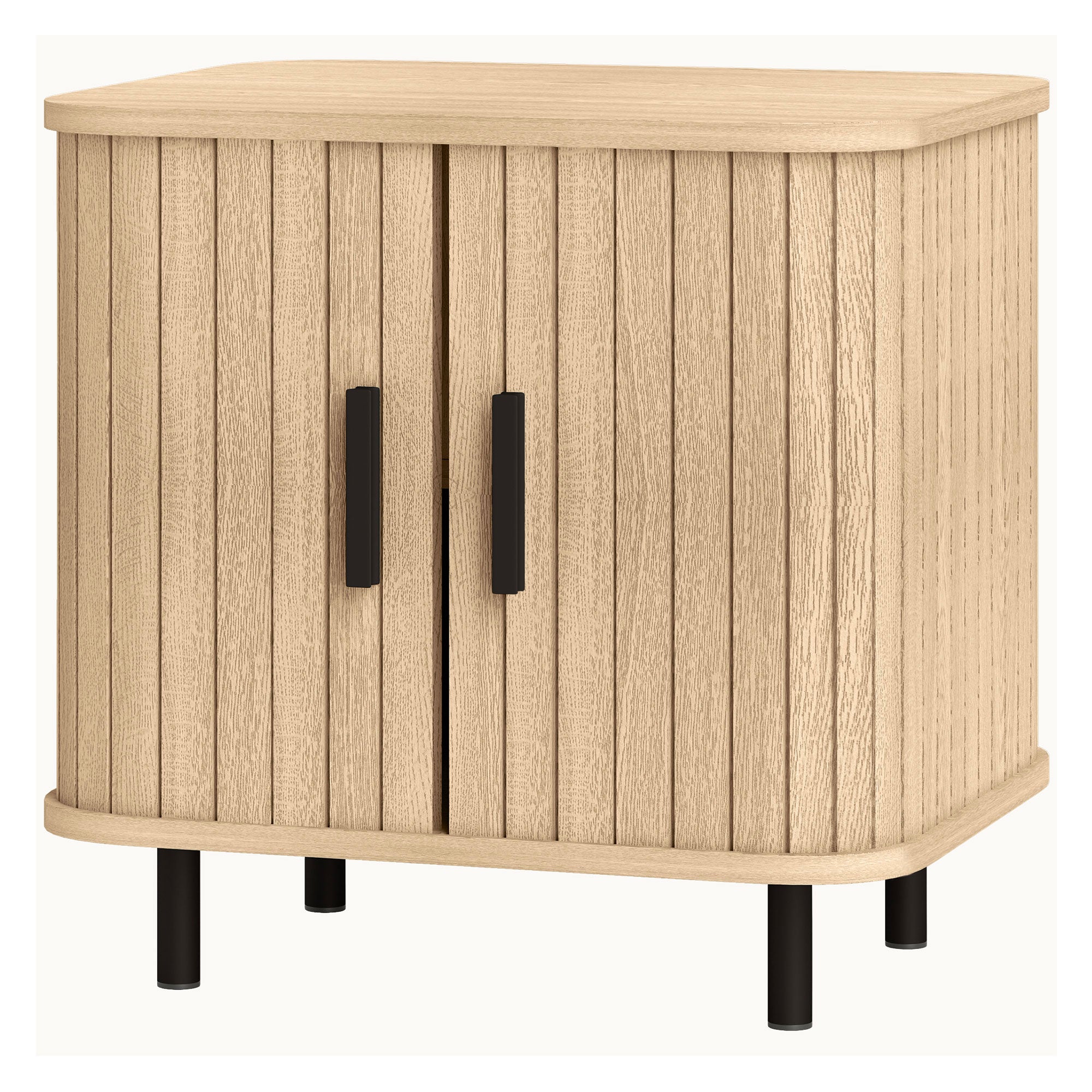 HOMCOM Bedside Table, Nordic Side Table with Roller Shutter Style Sliding Doors and Metal Legs for Bedroom, Living Room, Oak Tone