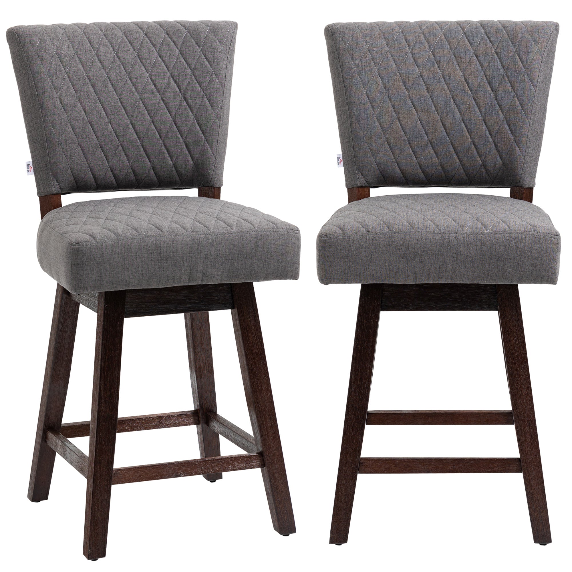 Set of 2 Swivel Counter Height Bar Stools with Footrest Dark Grey