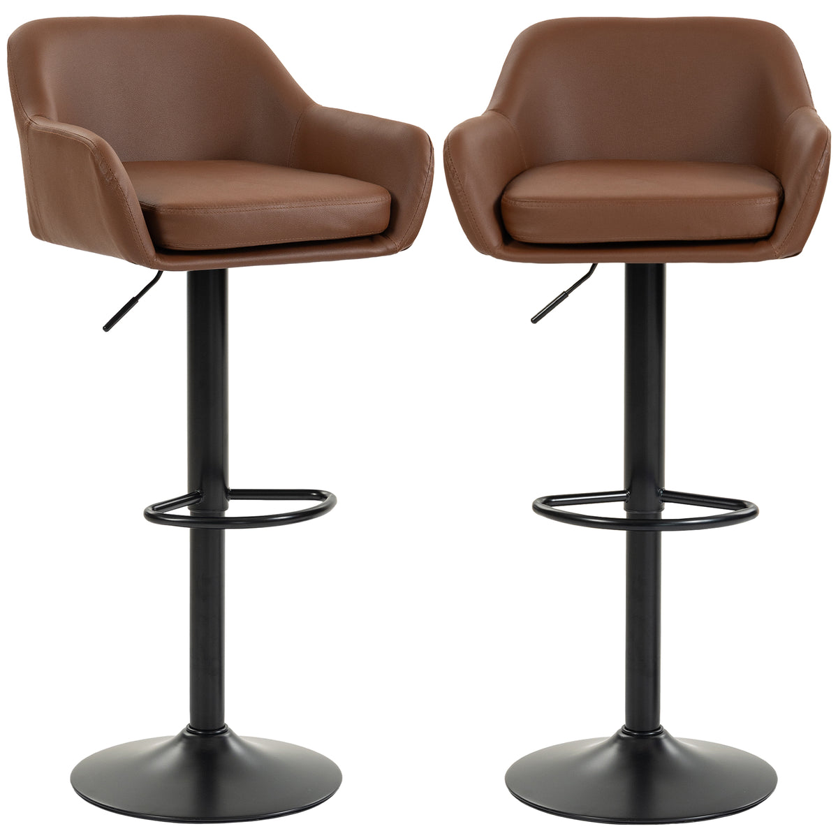 Adjustable Bar Stools Set of 2, Modern Swivel Counter Height Barstools with Back, Footrest, PU Leather Upholstered Bar Chairs for Kitchen Island Counter Dining Room, Brown