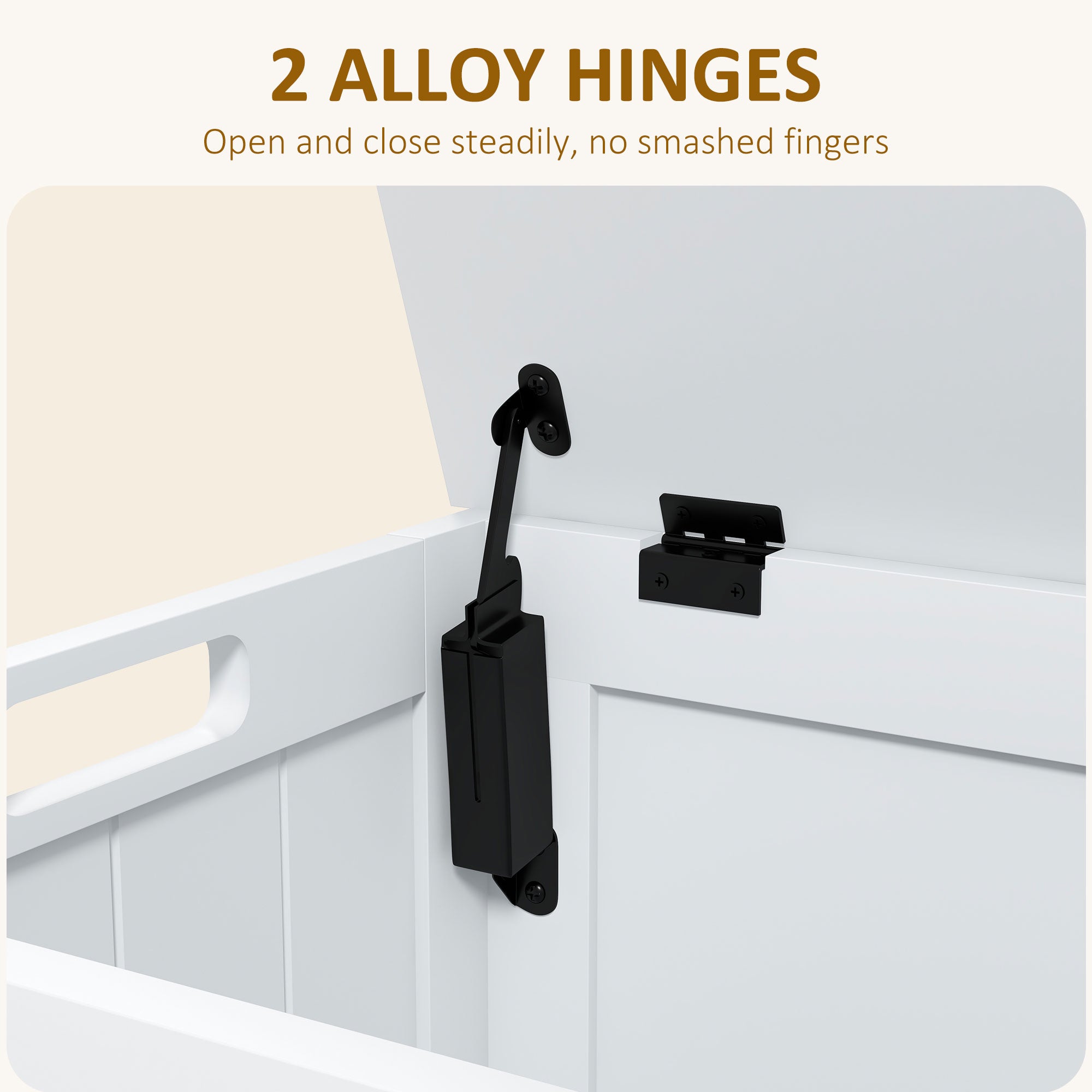 29.9" Storage Trunk w/ 2 Safety Hinges, Wooden Bench w/ Side Handles, White