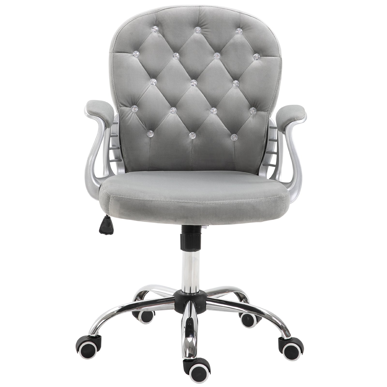 Button Tufted Desk Chair with Padded Armrests, Adjustable Height & Swivel Wheels, Gray